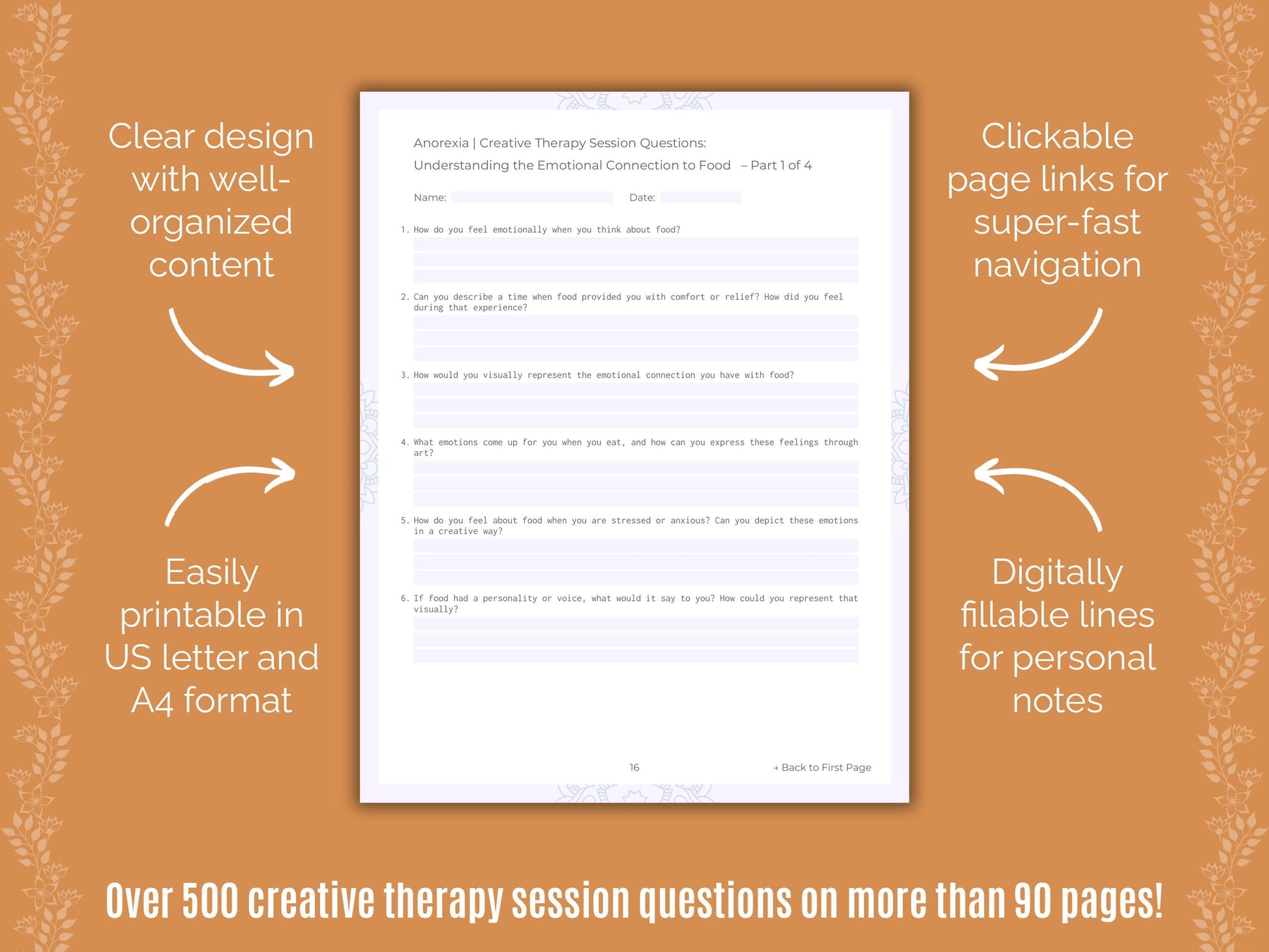 Anorexia Creative Therapy Counseling Templates