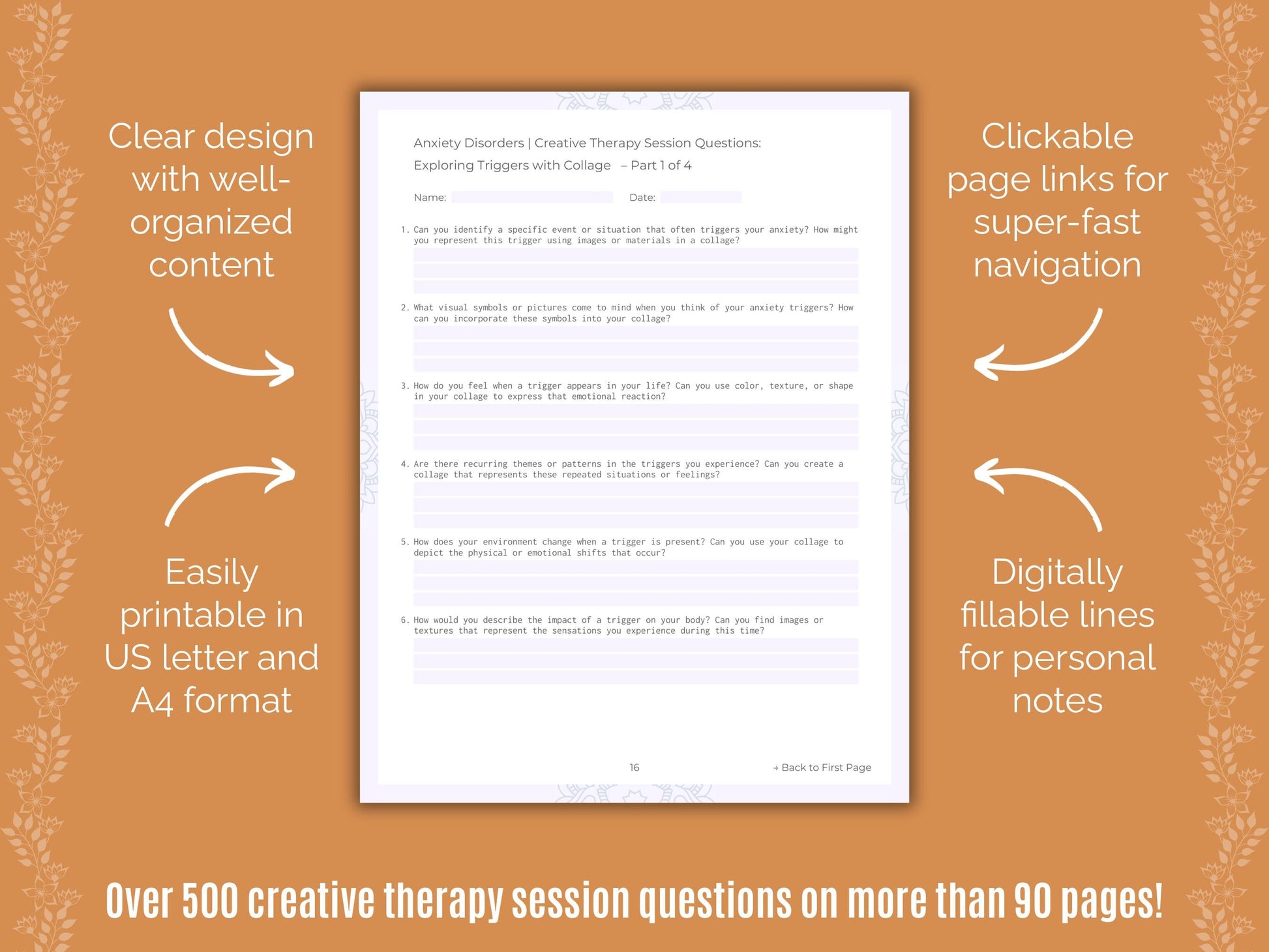 Anxiety Disorders Creative Therapy Counseling Templates