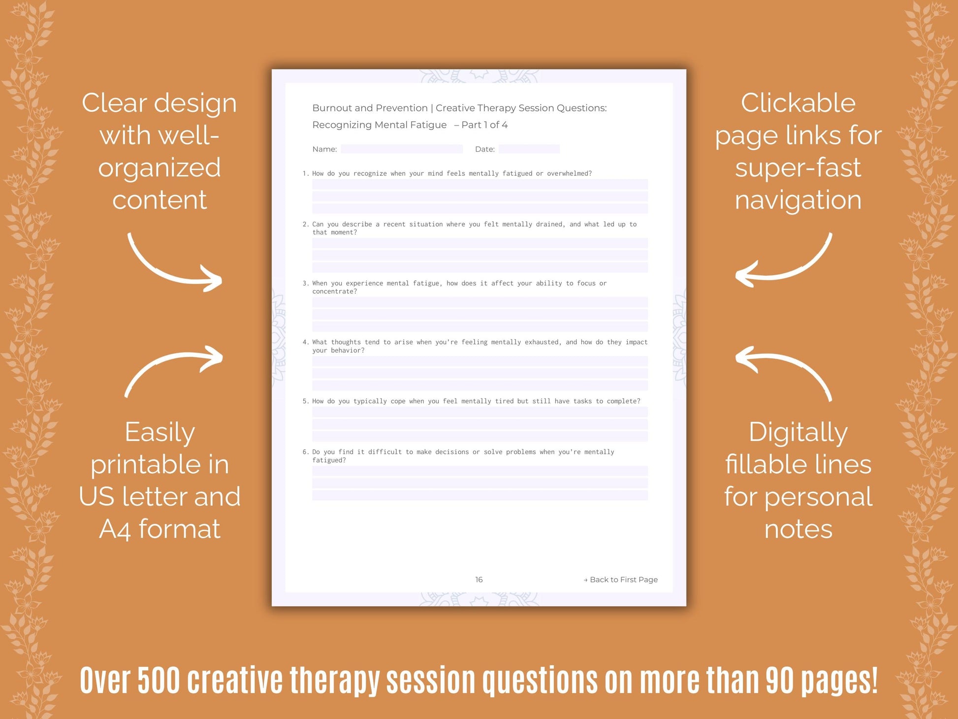 Burnout and Prevention Creative Therapy Counseling Templates