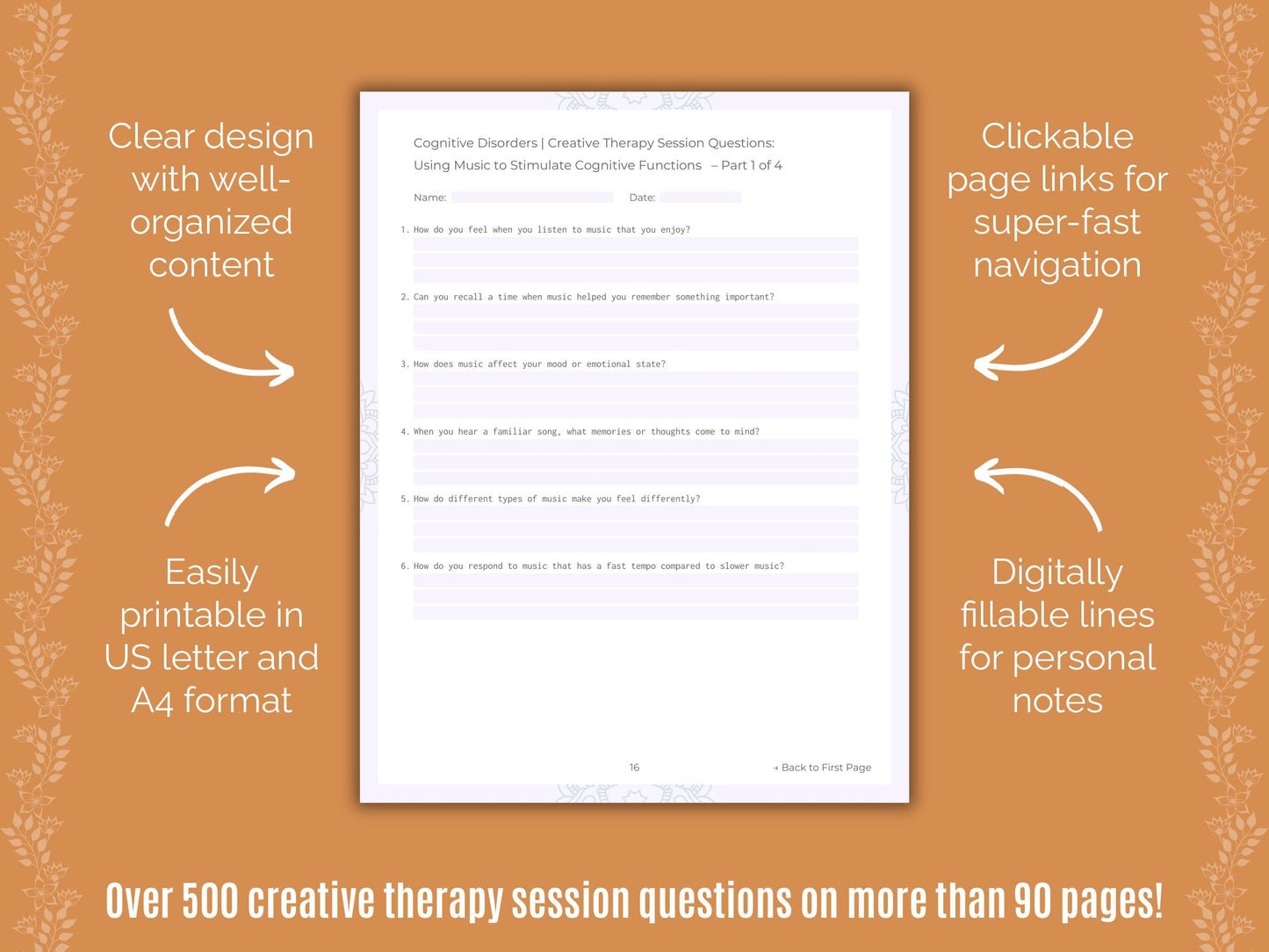 Cognitive Disorders Creative Therapy Counseling Templates