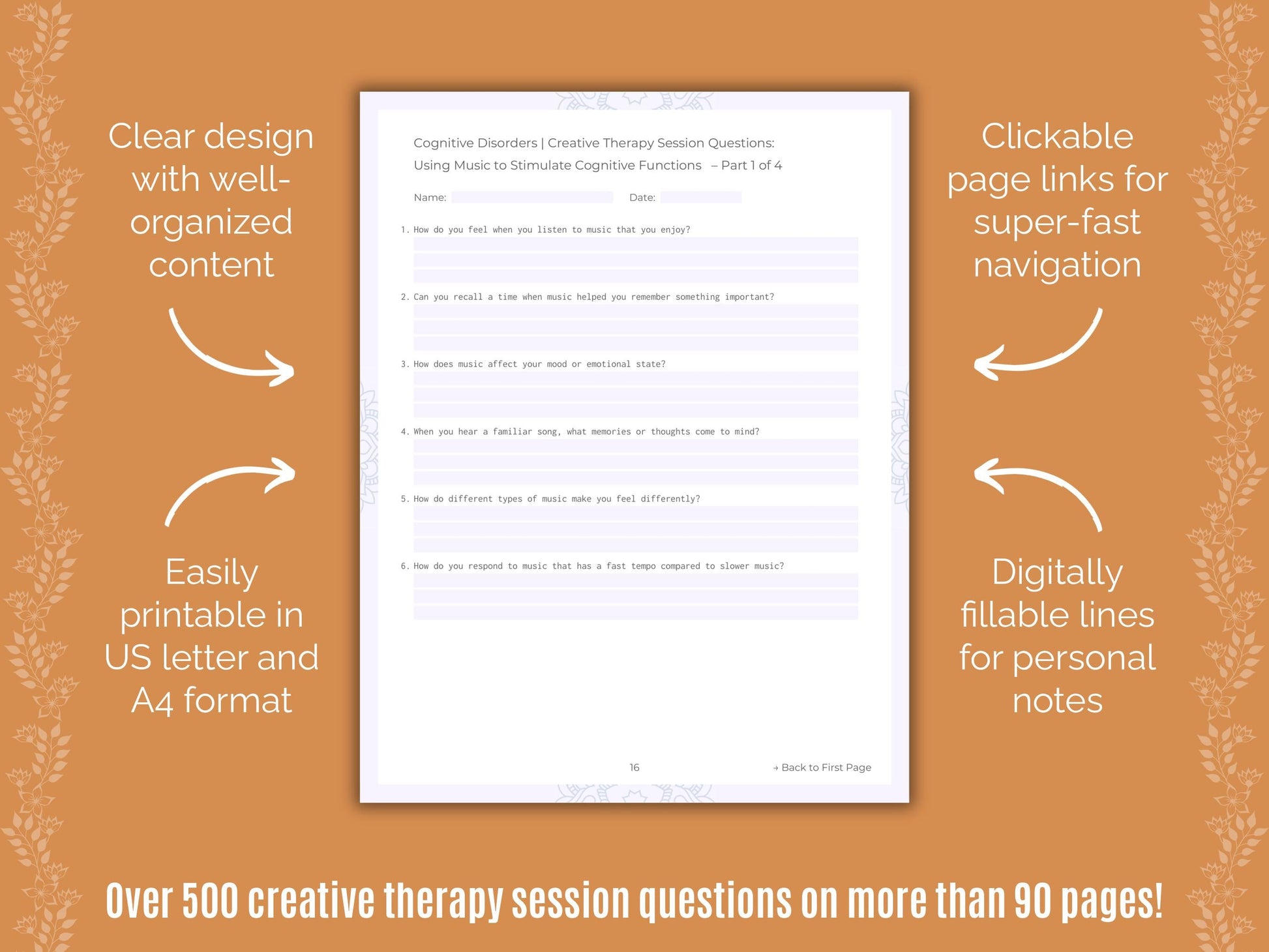 Cognitive Disorders Creative Therapy Counseling Templates