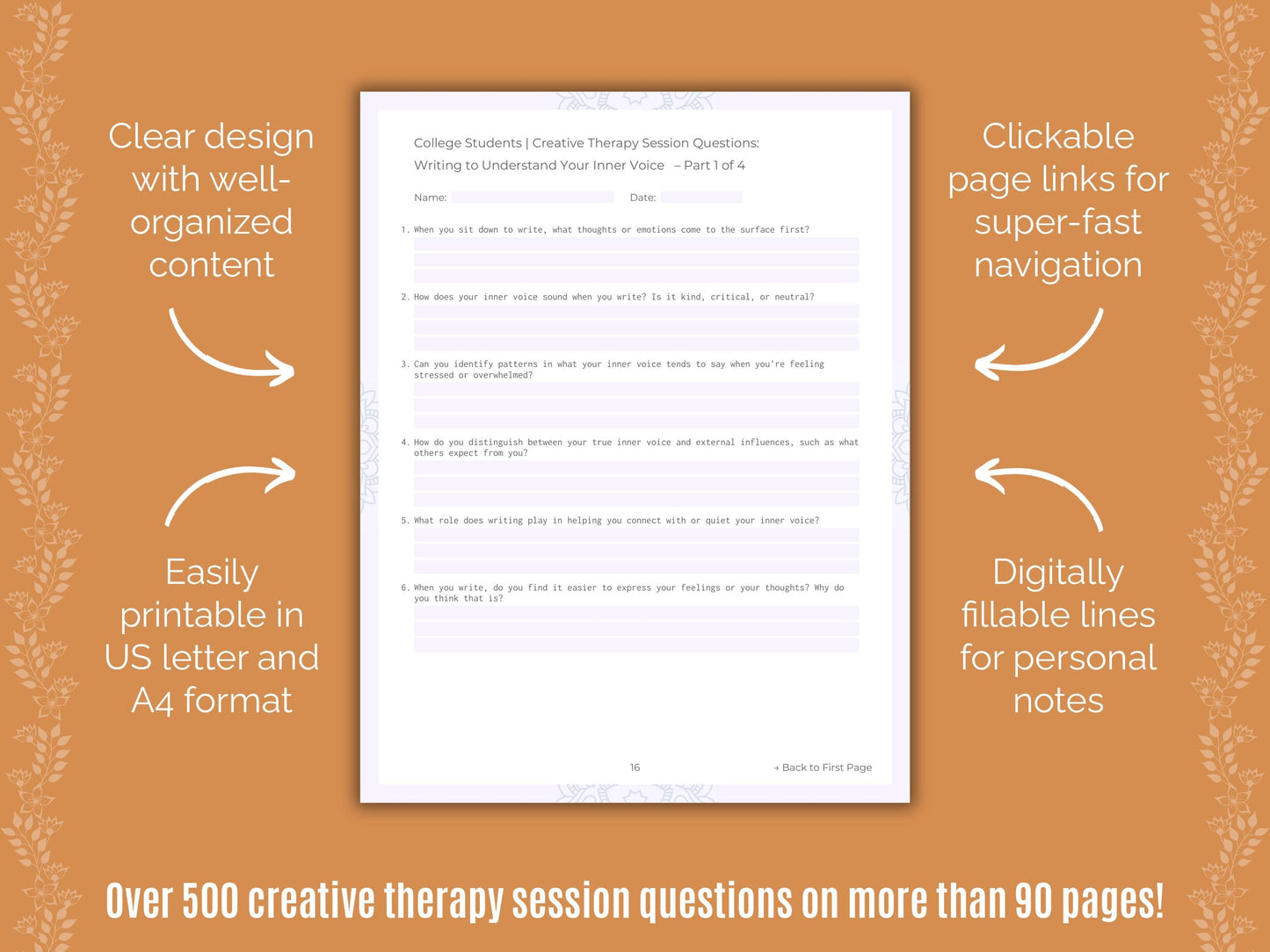 College Students Creative Therapy Counseling Templates