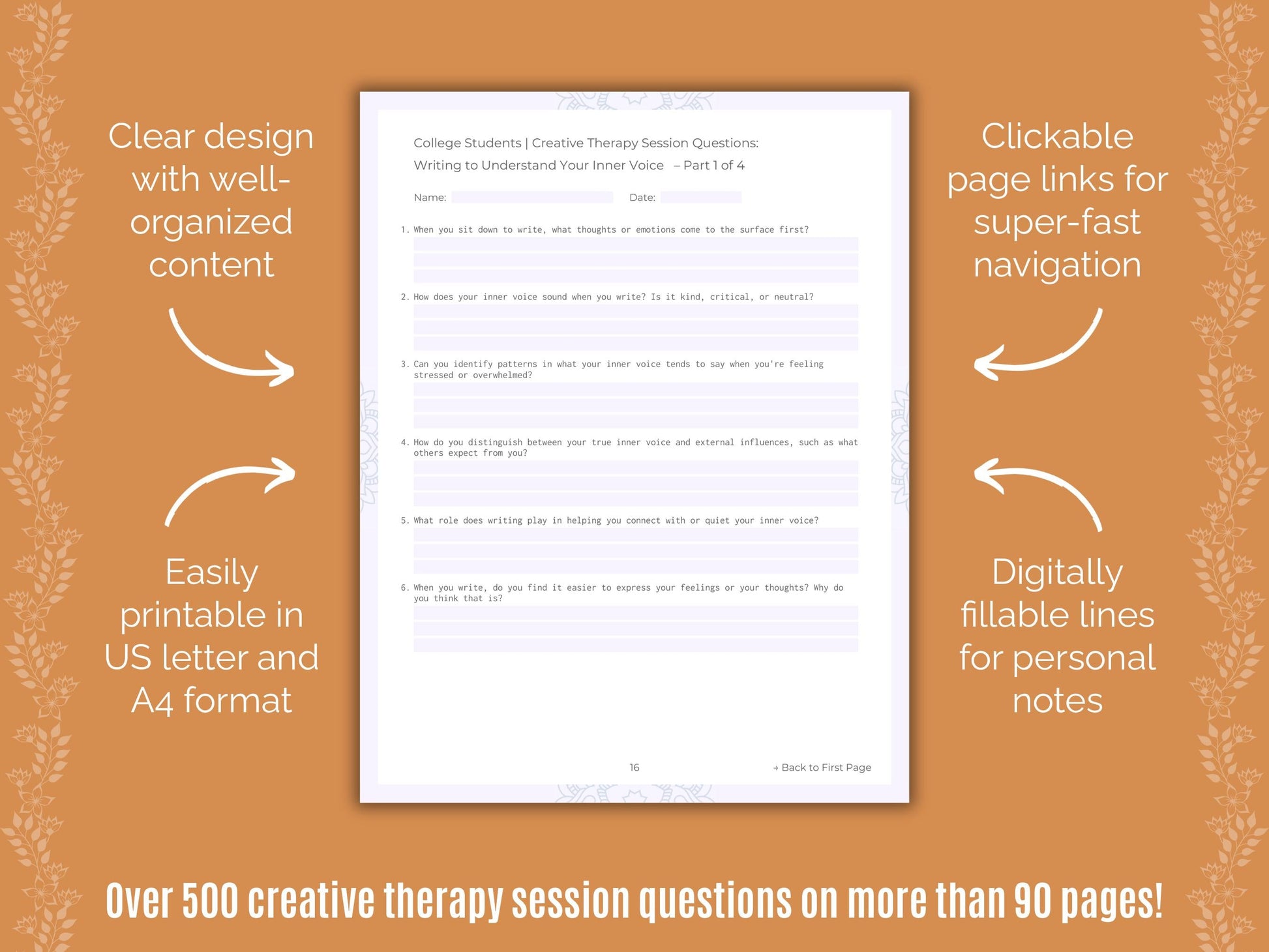 College Students Creative Therapy Counseling Templates