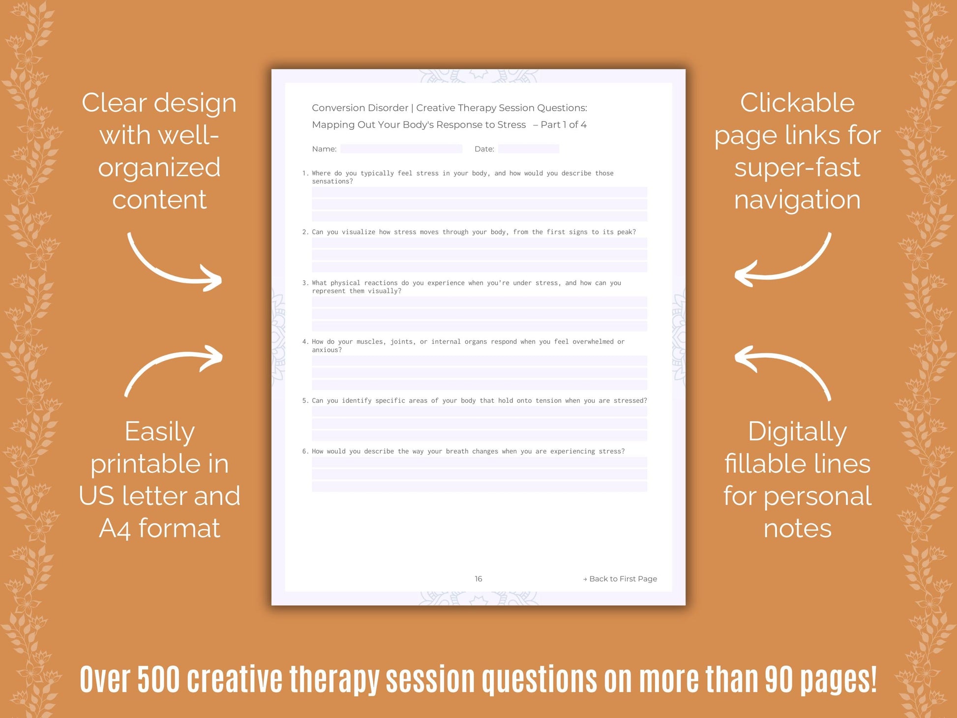 Conversion Disorder Creative Therapy Counseling Templates