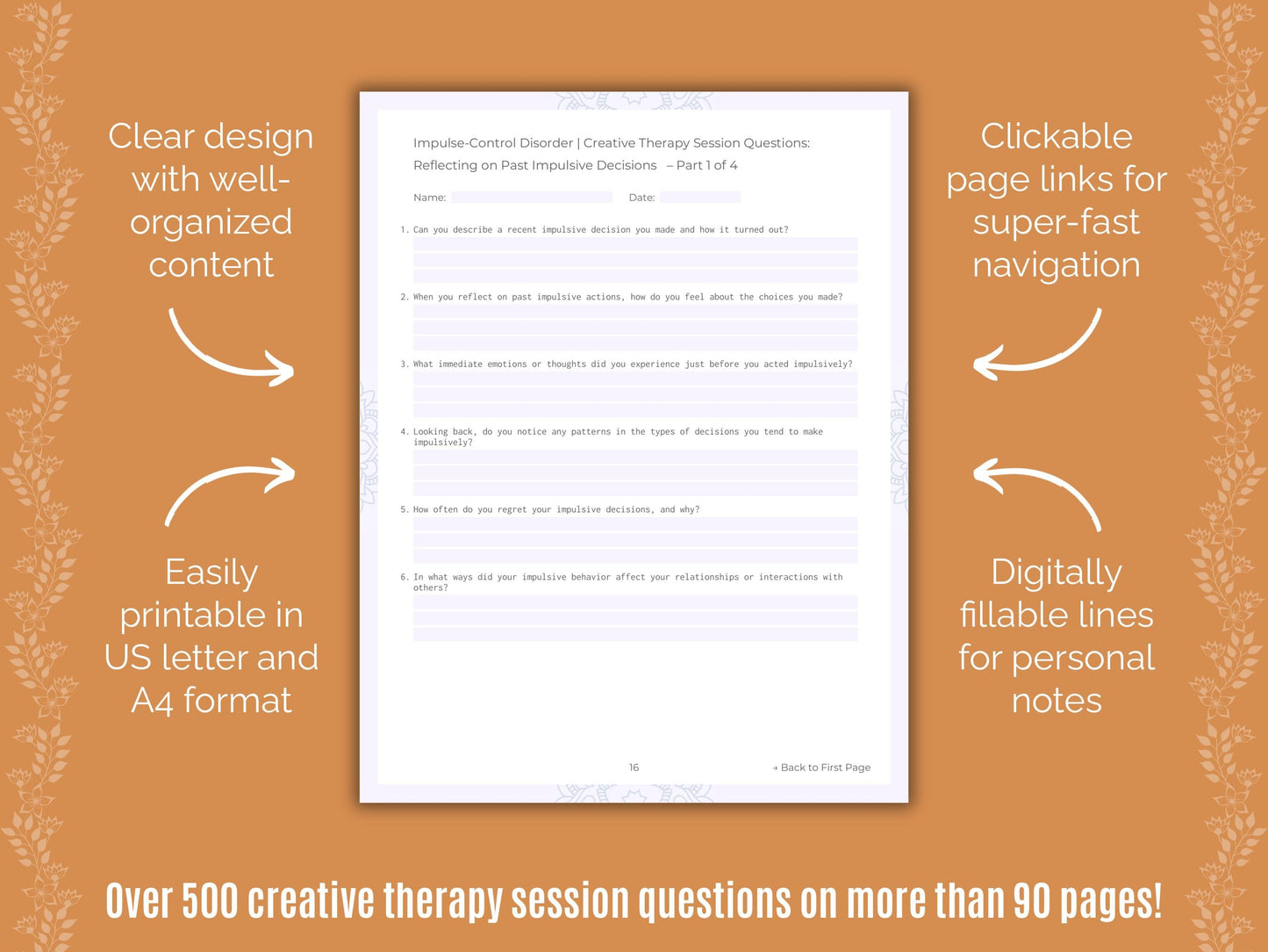 Impulse-Control Disorder (ICD) Creative Therapy Counseling Templates