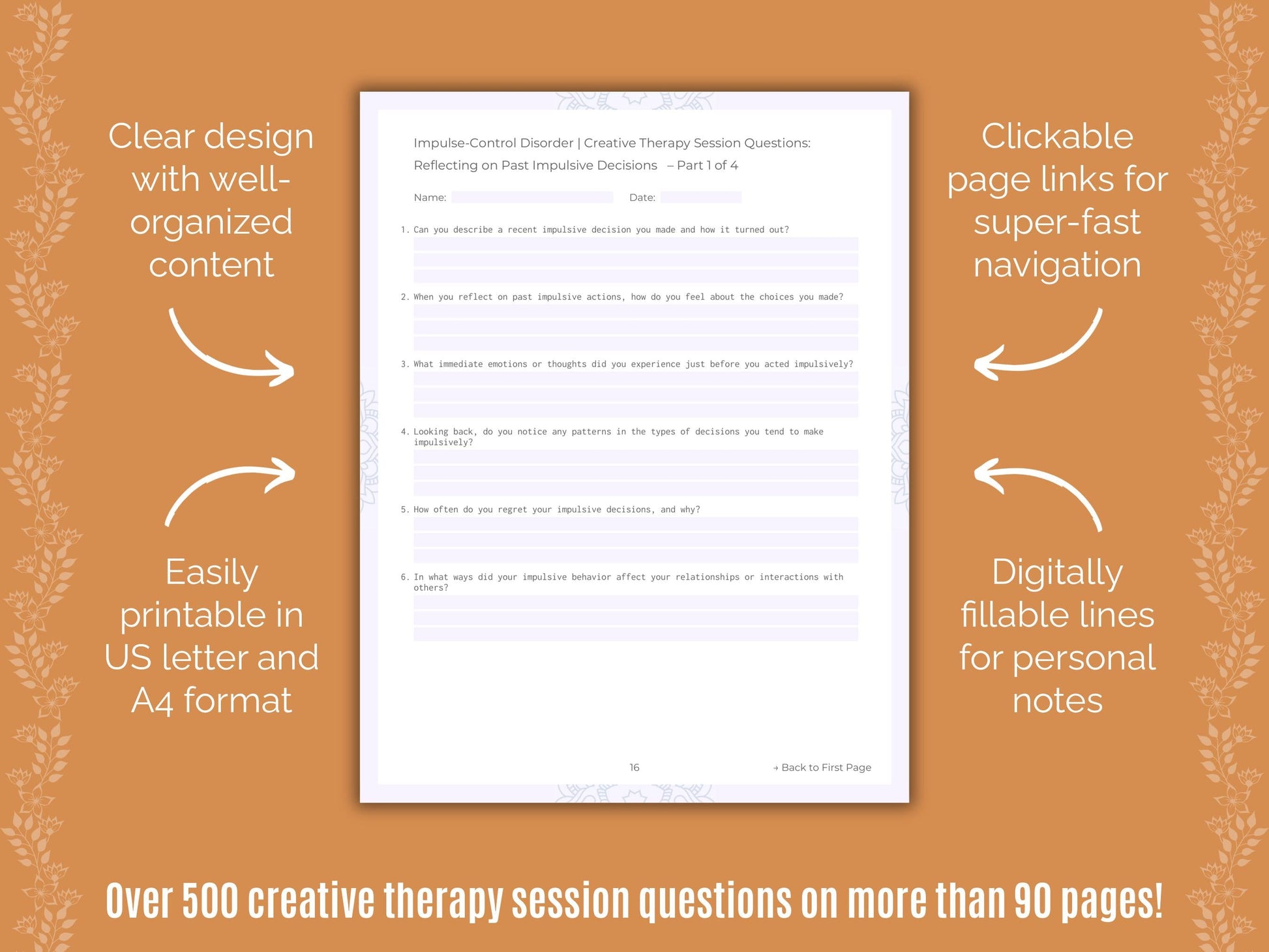 Impulse-Control Disorder (ICD) Creative Therapy Counseling Templates