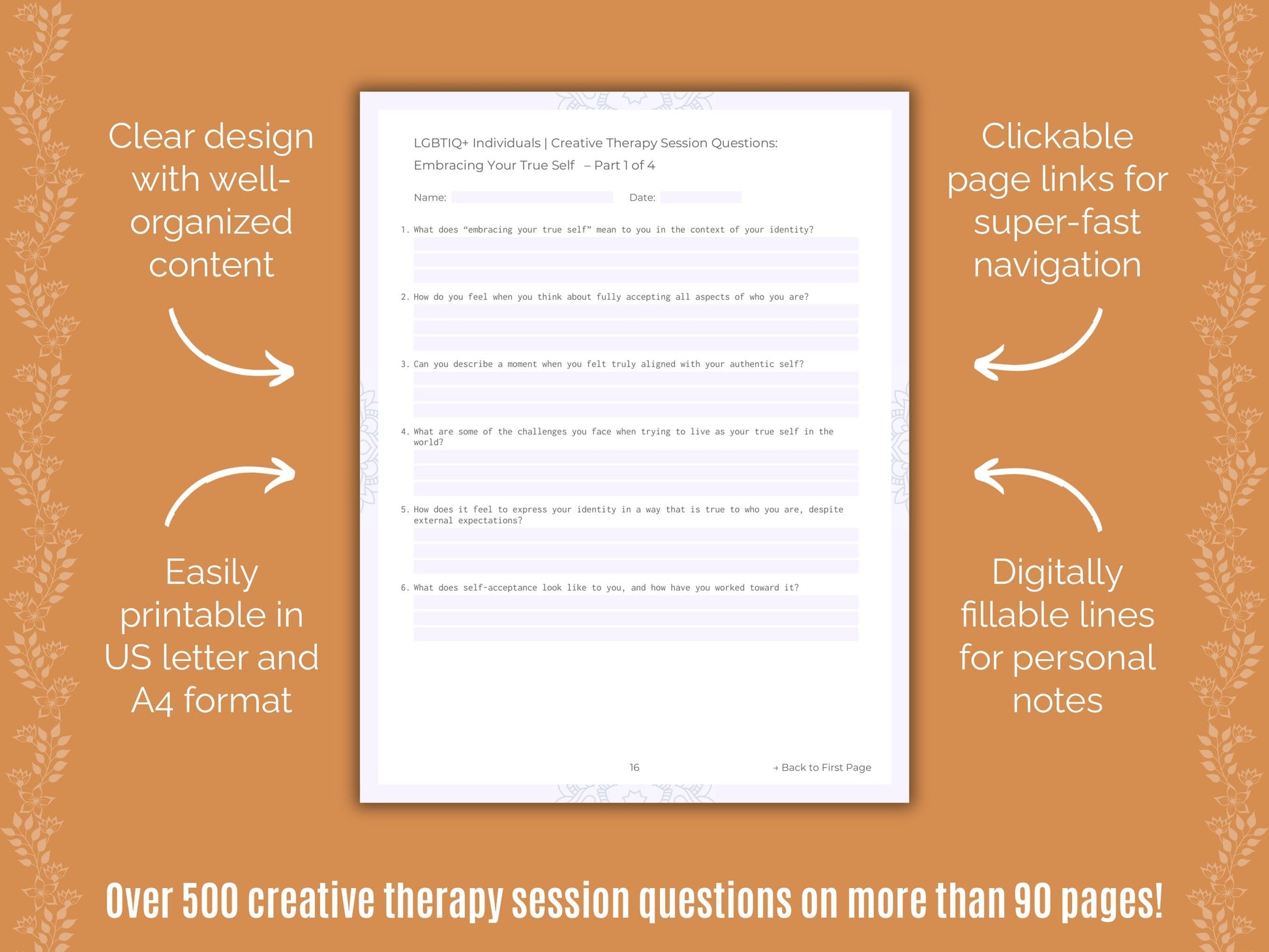 LGBTIQ+ Individuals Creative Therapy Counseling Templates