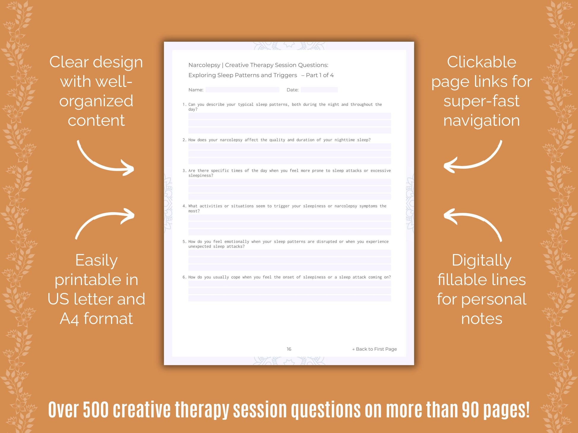 Narcolepsy Creative Therapy Counseling Templates