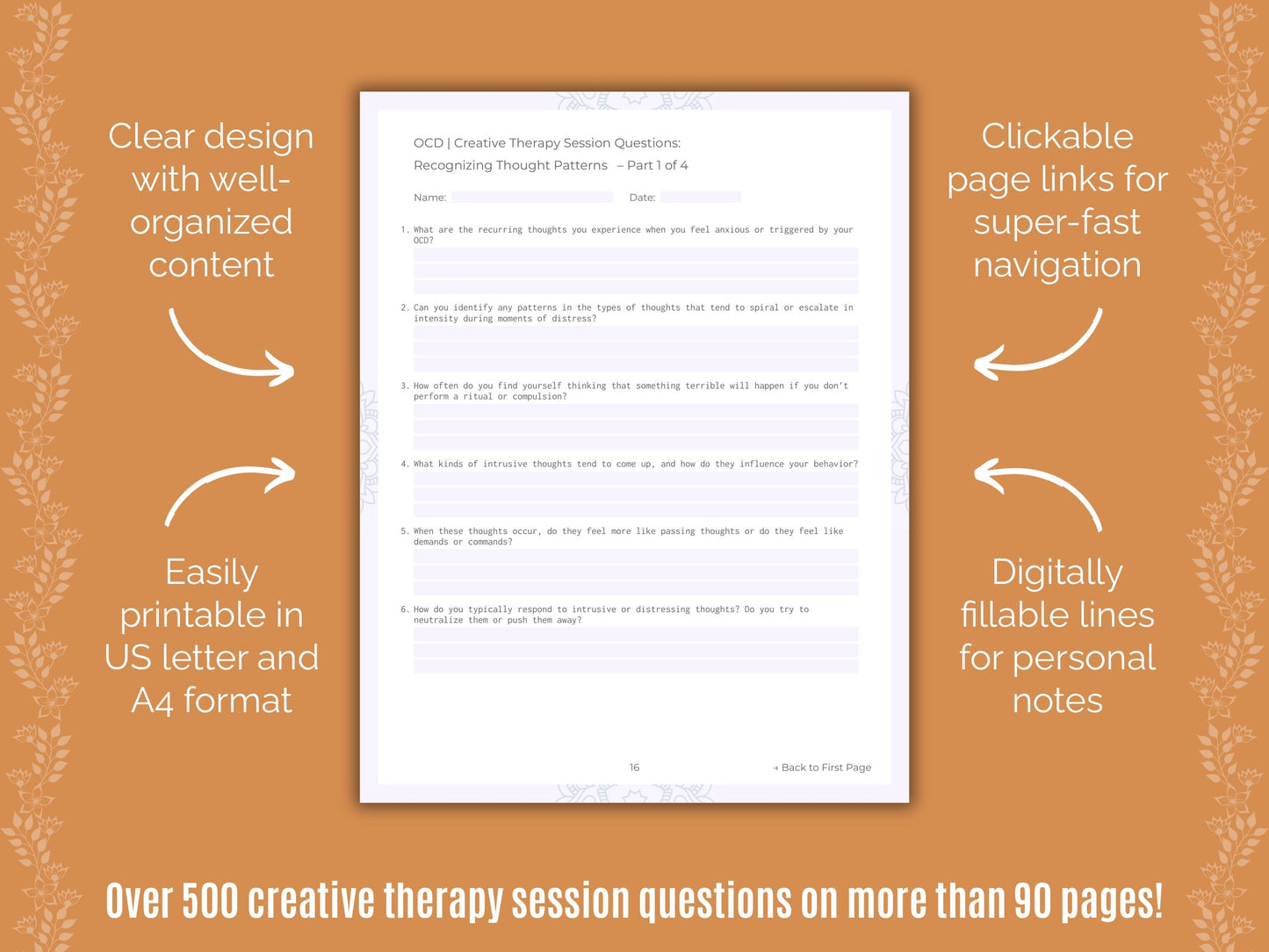 Obsessive-Compulsive Disorder (OCD) Creative Therapy Counseling Templates