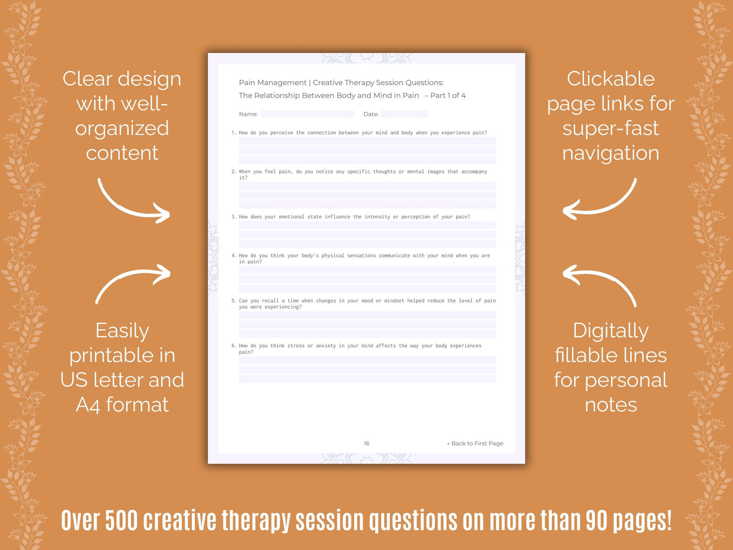Pain Management Creative Therapy Counseling Templates