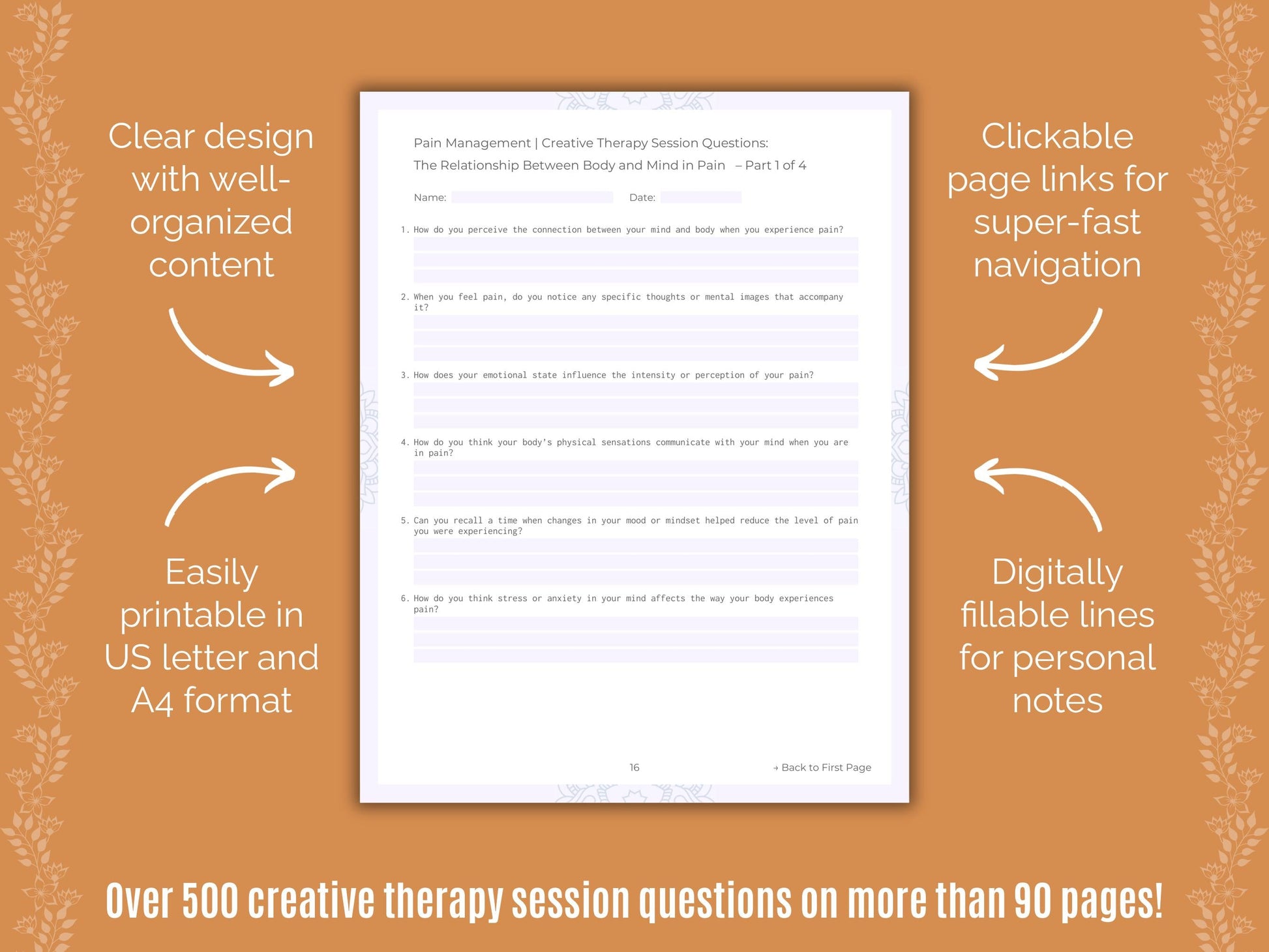 Pain Management Creative Therapy Counseling Templates
