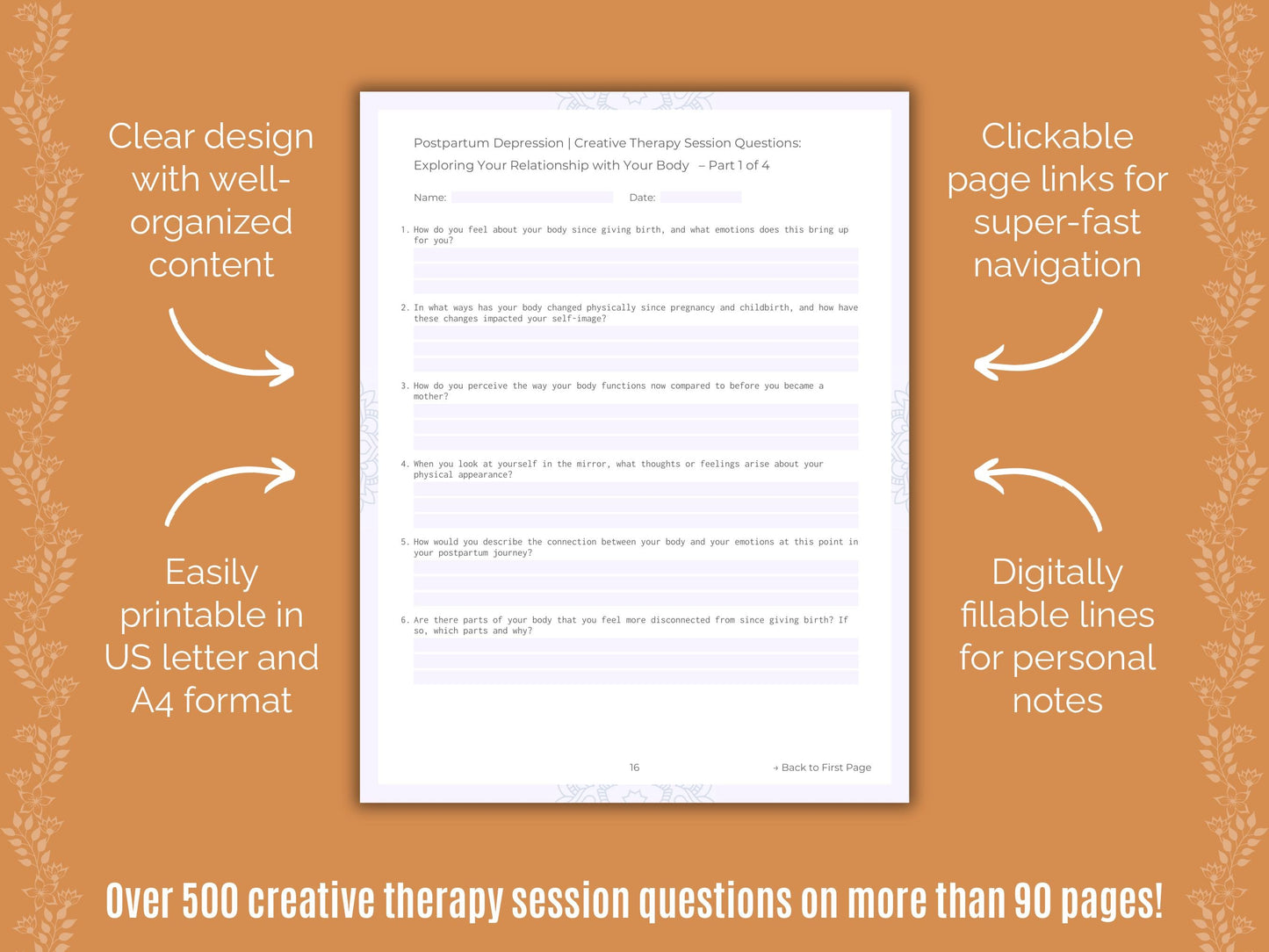 Postpartum Depression Creative Therapy Counseling Templates