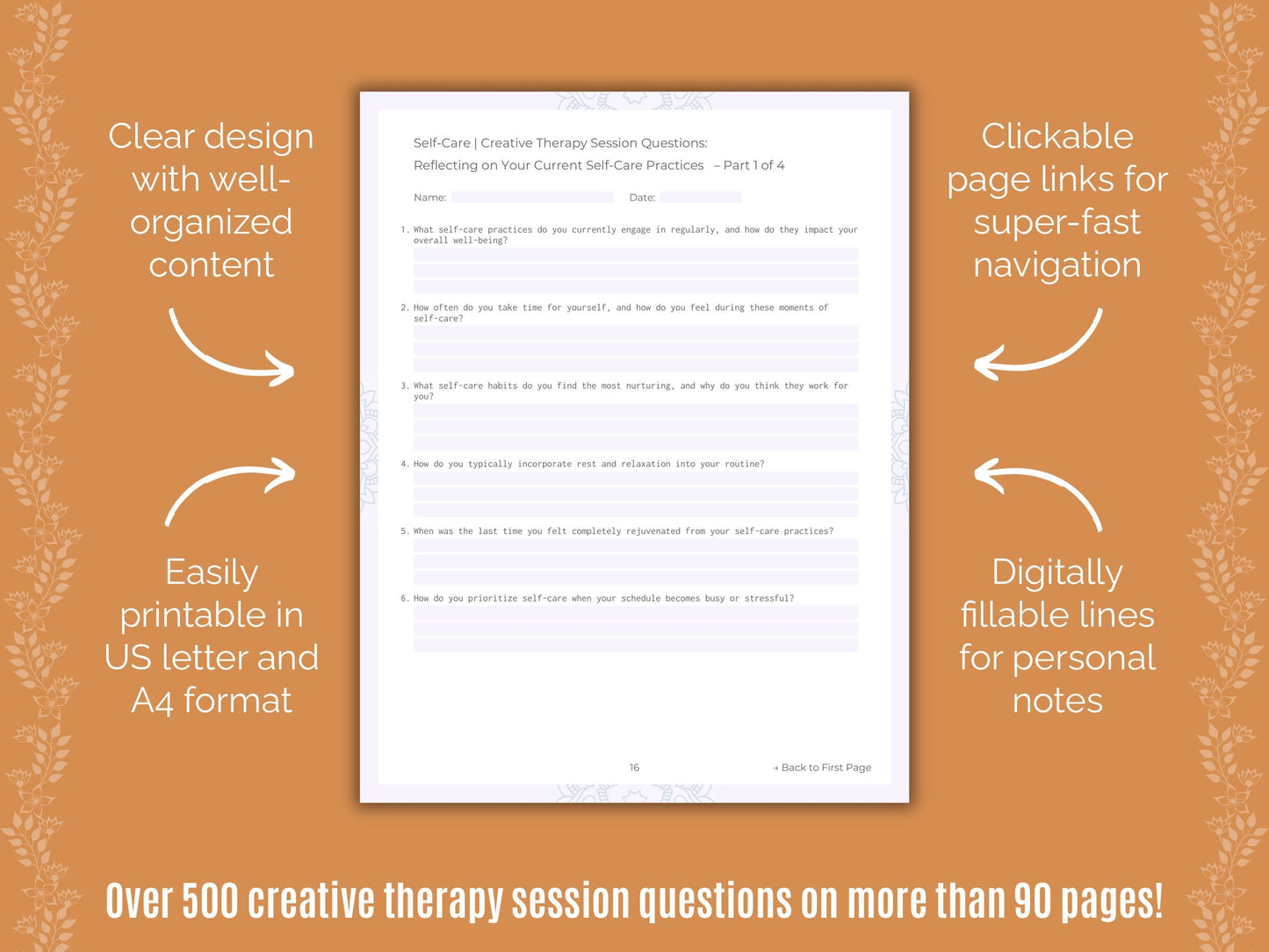 Self-Care Creative Therapy Counseling Templates