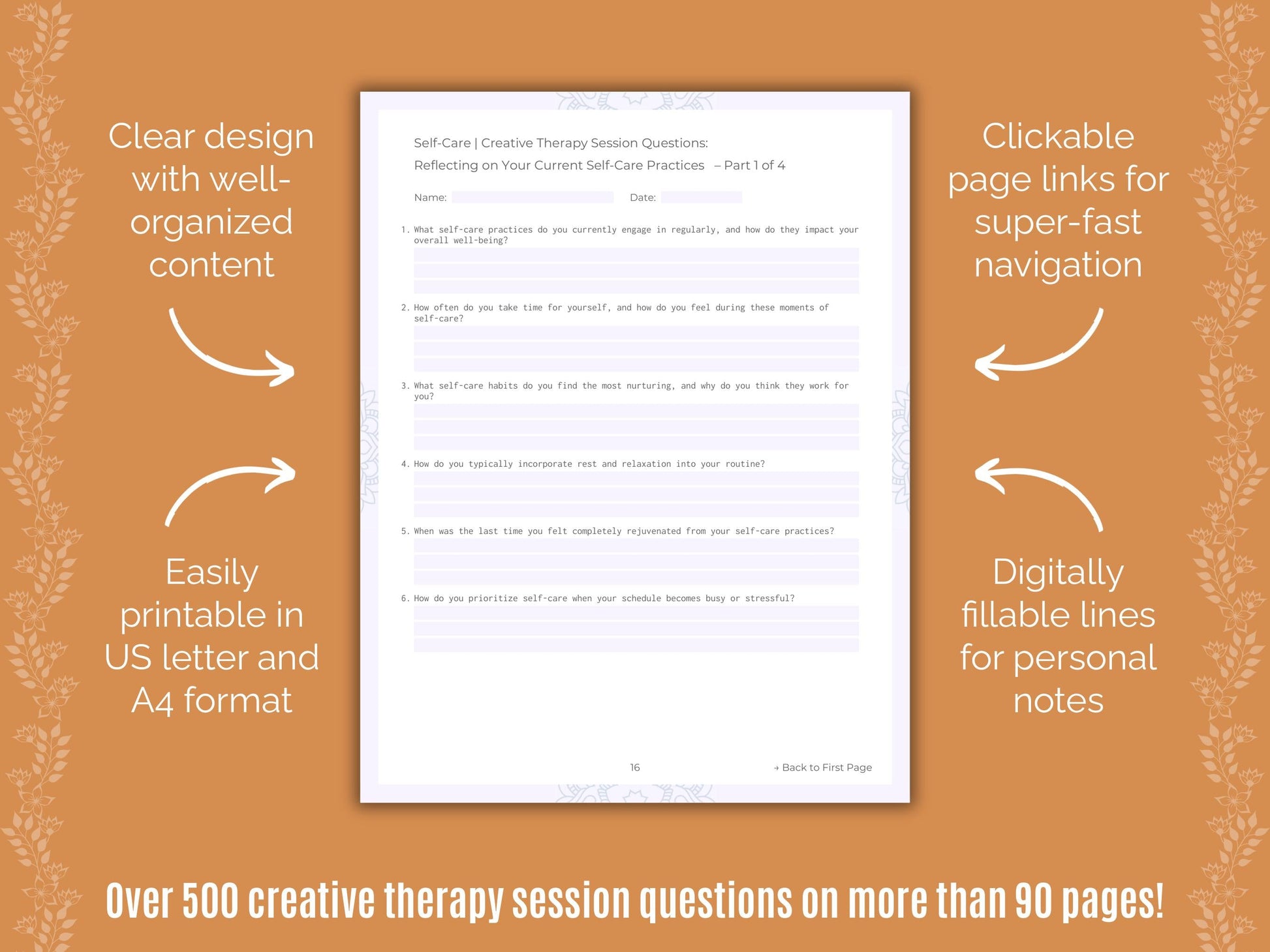 Self-Care Creative Therapy Counseling Templates