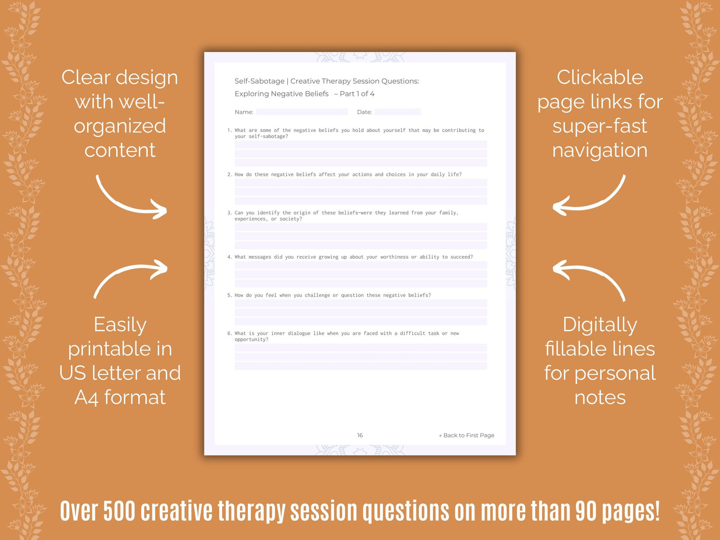 Self-Sabotage Creative Therapy Counseling Templates