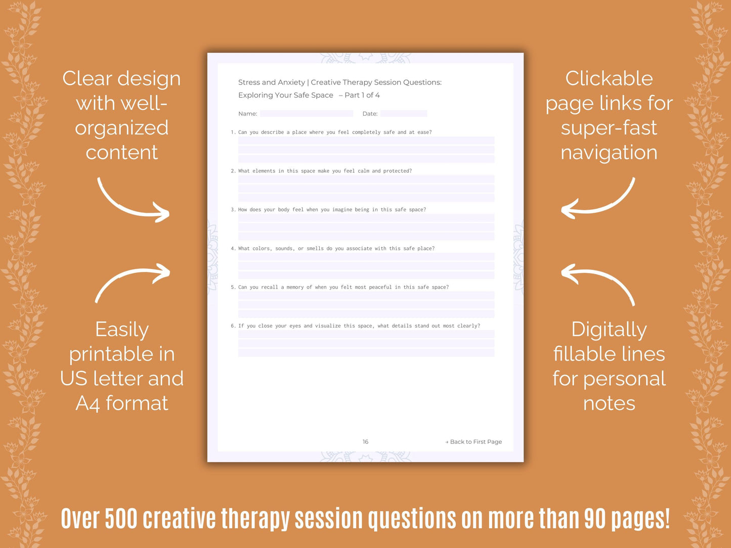 Stress and Anxiety Creative Therapy Counseling Templates