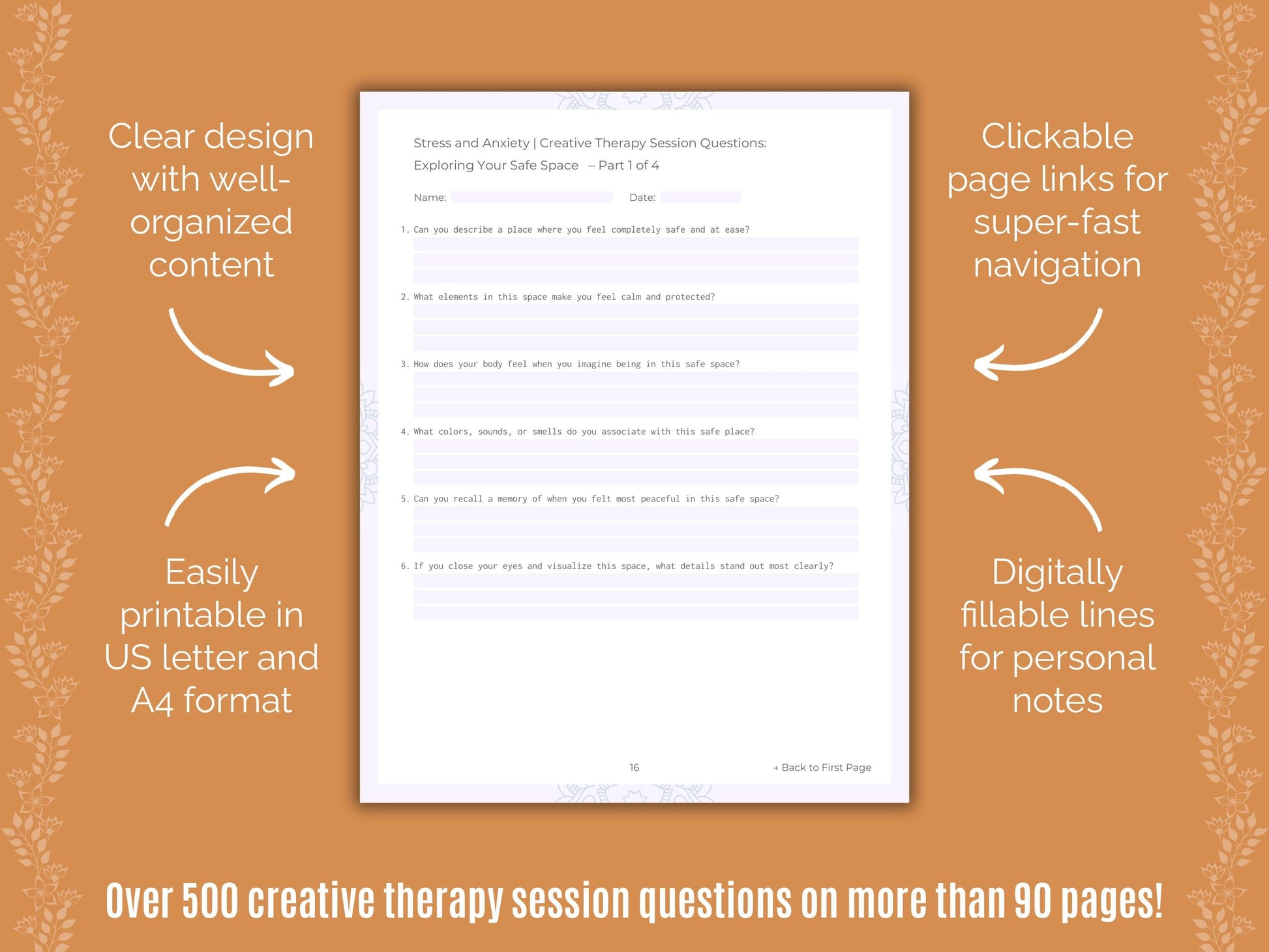 Stress and Anxiety Creative Therapy Counseling Templates