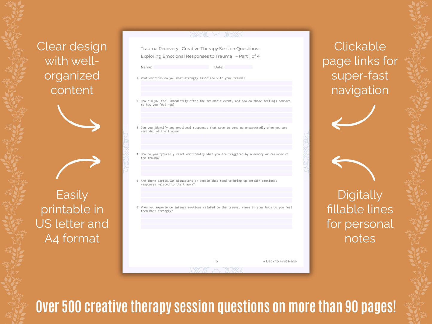 Trauma Recovery Creative Therapy Counseling Templates