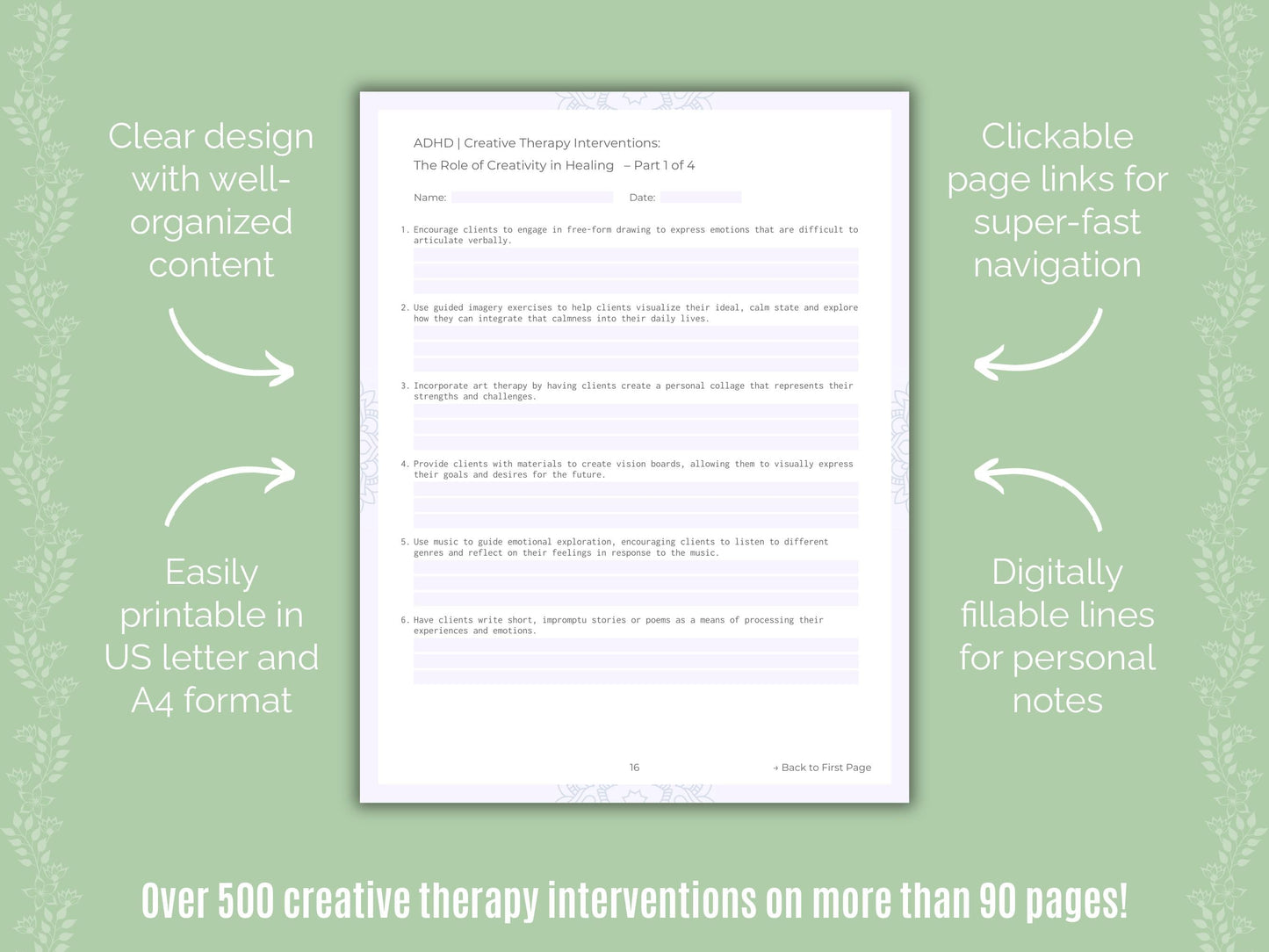 ADHD Creative Therapy Counseling Templates