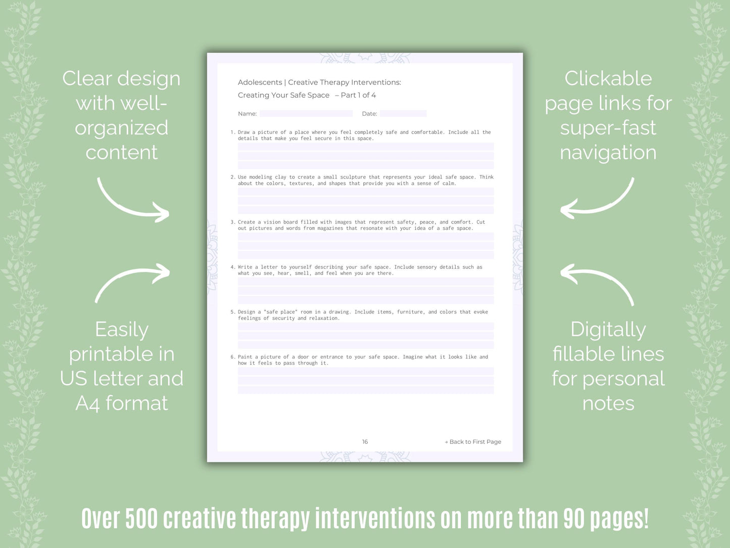 Adolescents Creative Therapy Counseling Templates