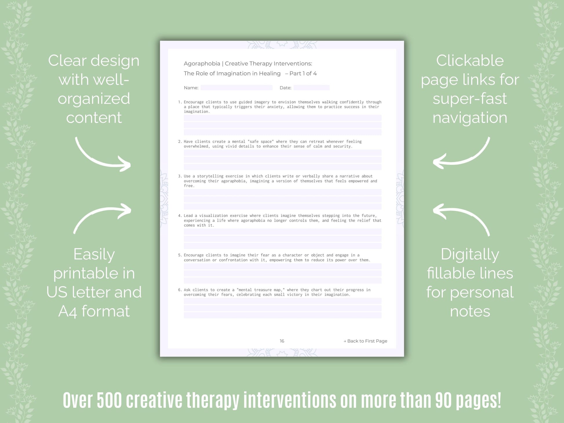 Agoraphobia Creative Therapy Counseling Templates