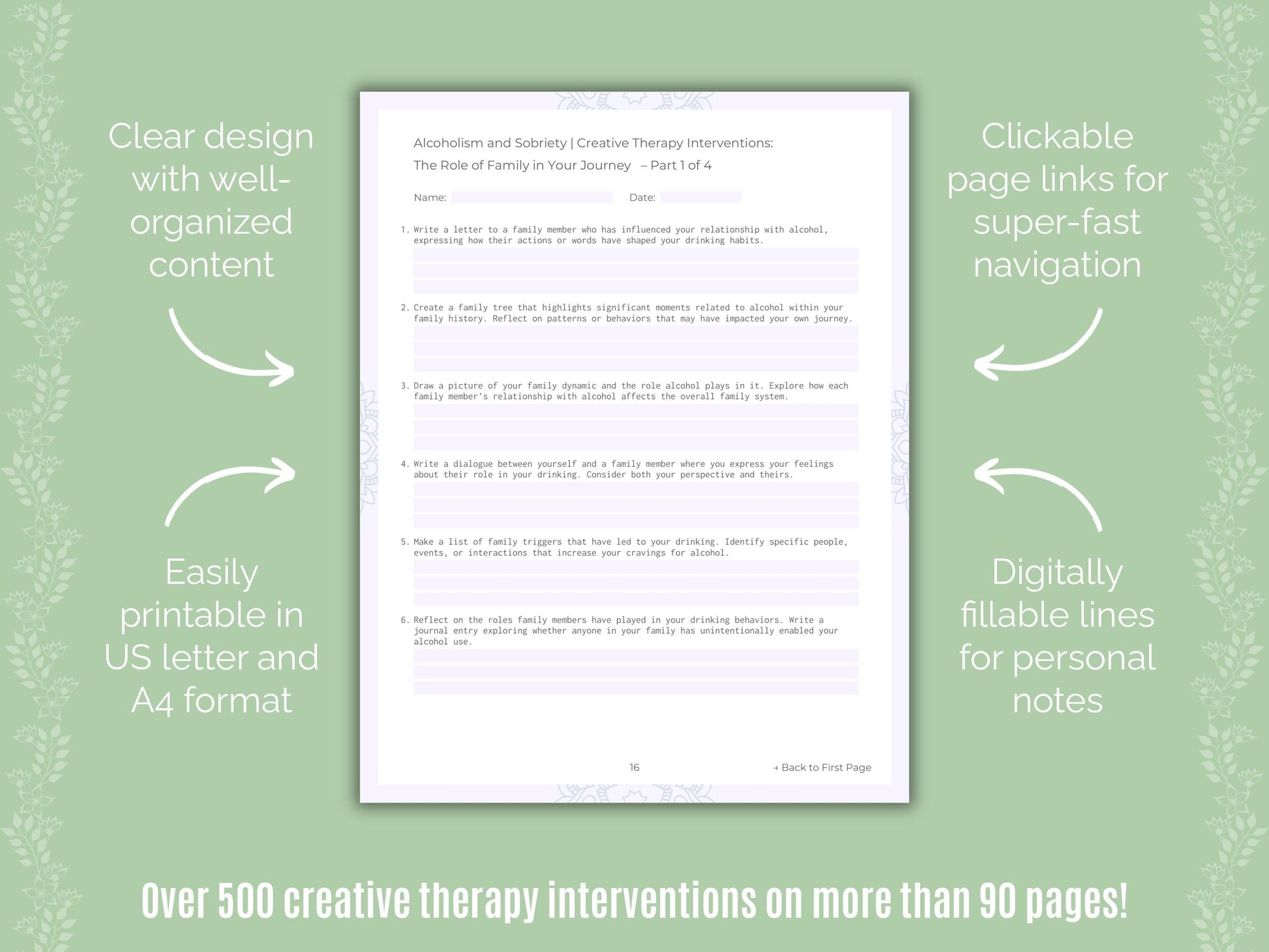 Alcoholism and Sobriety Creative Therapy Counseling Templates