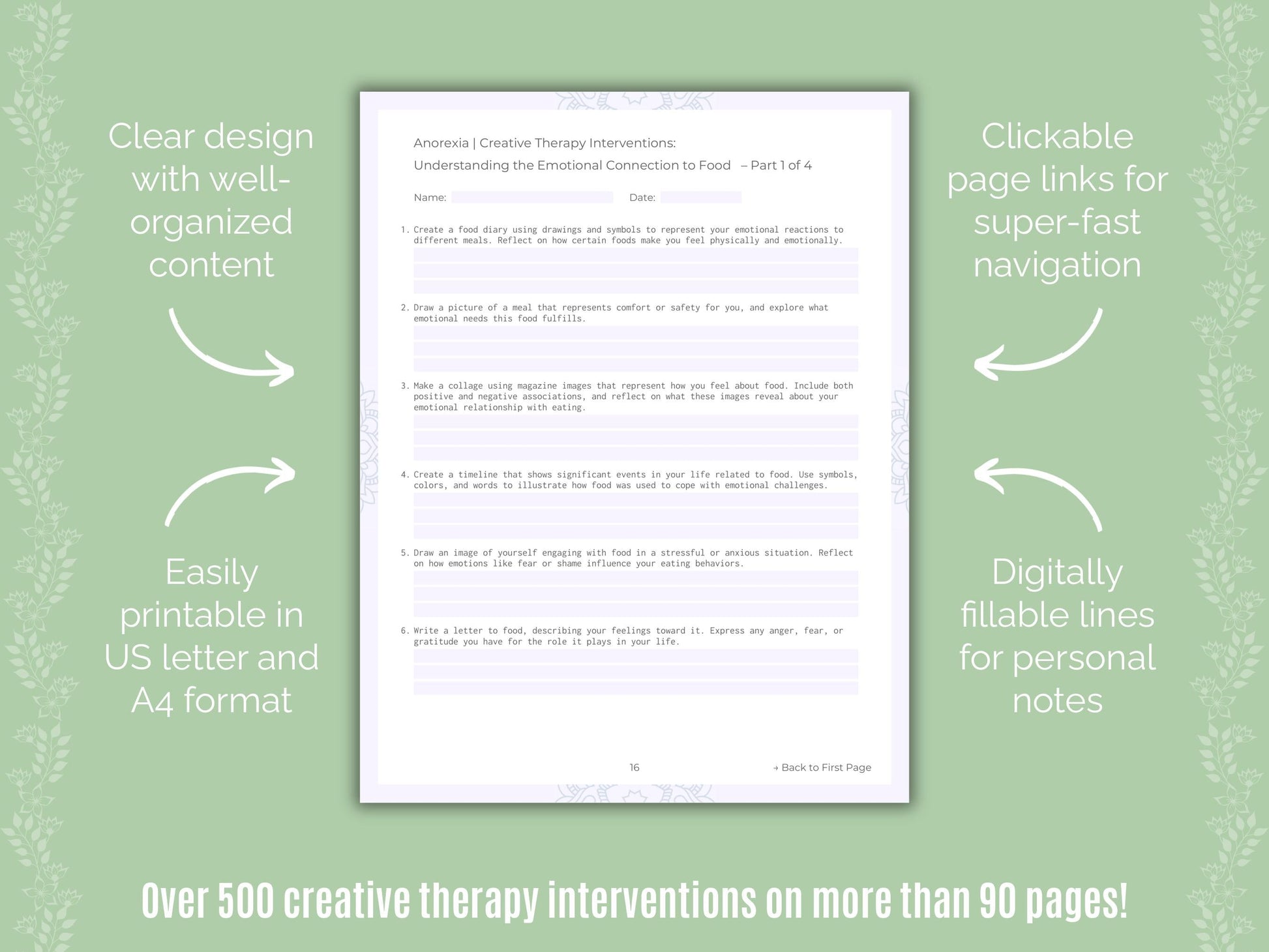 Anorexia Creative Therapy Counseling Templates