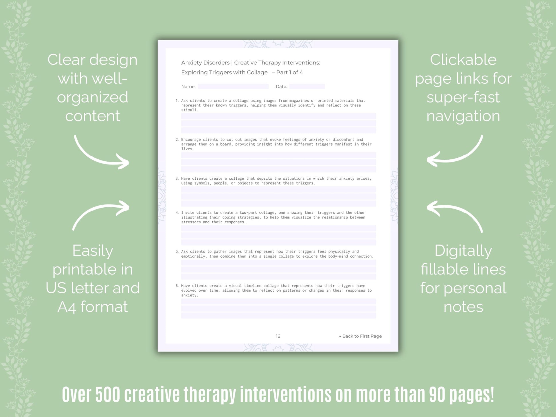 Anxiety Disorders Creative Therapy Counseling Templates