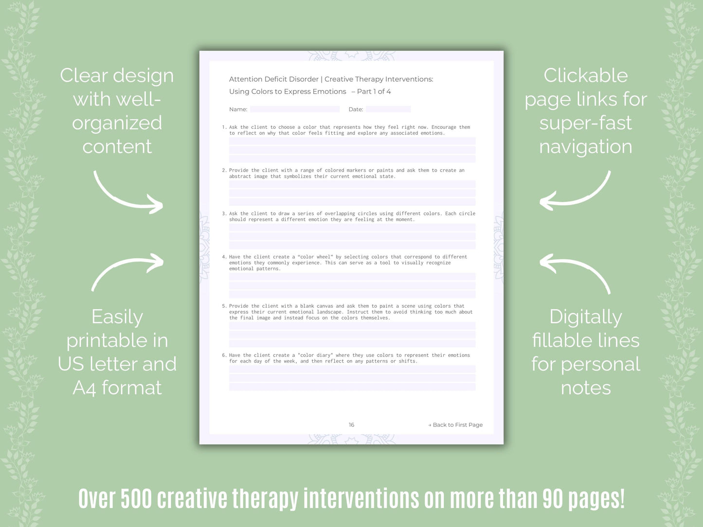 Attention Deficit Disorder (ADD) Creative Therapy Counseling Templates