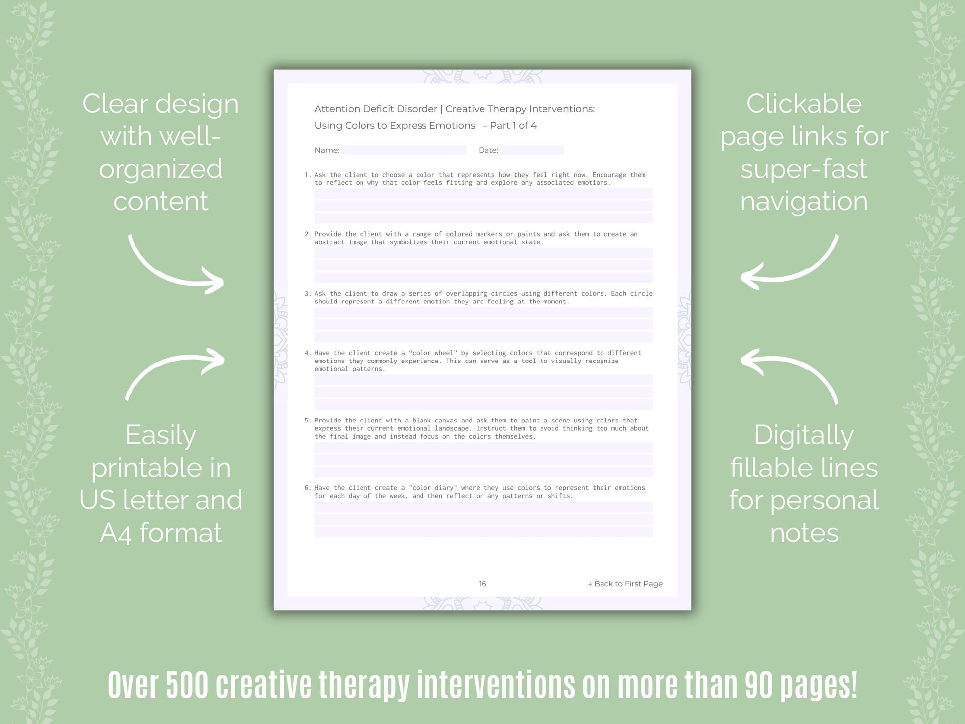 Attention Deficit Disorder (ADD) Creative Therapy Counseling Templates