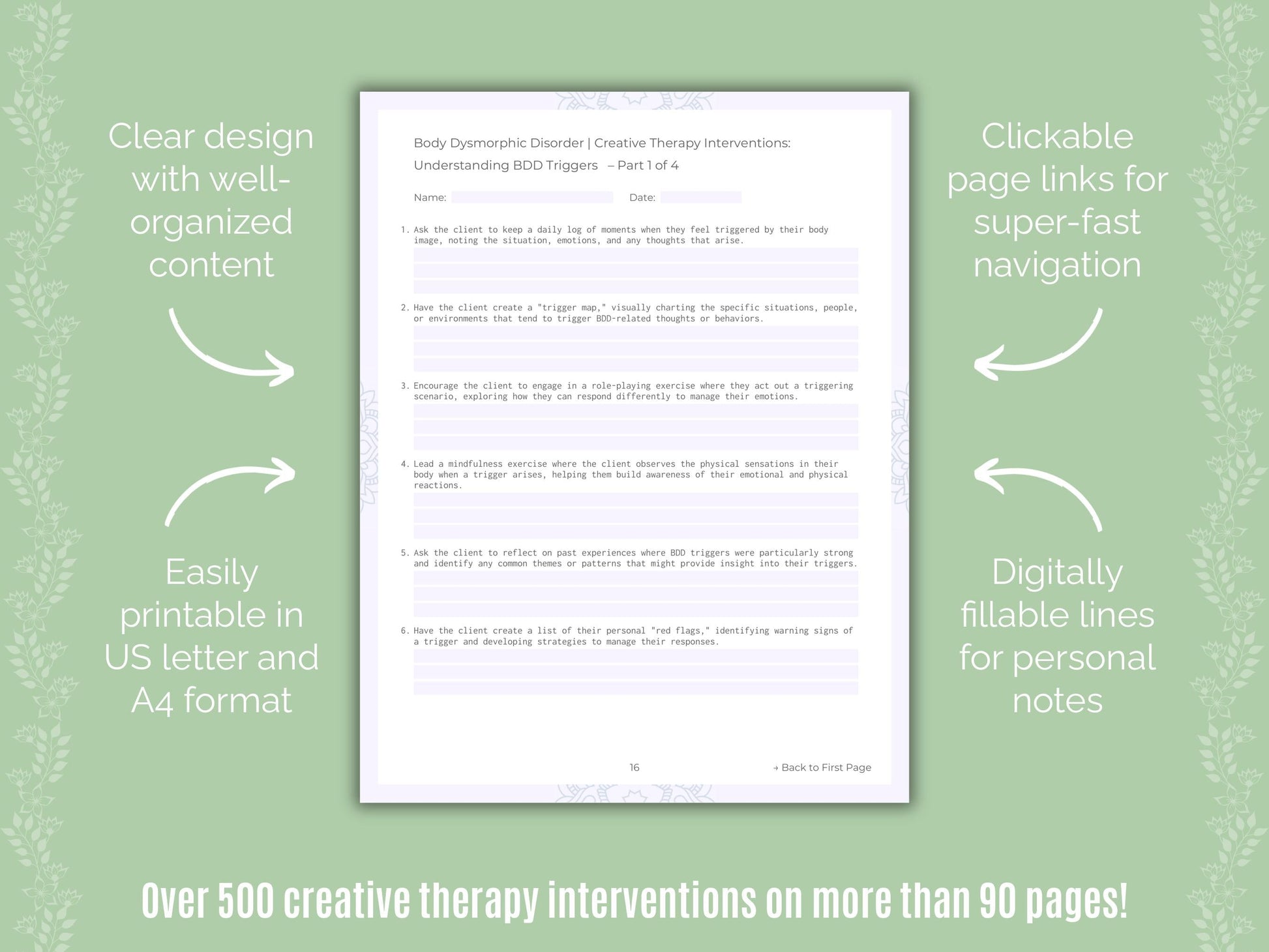 Body Dysmorphic Disorder (BDD) Creative Therapy Counseling Templates