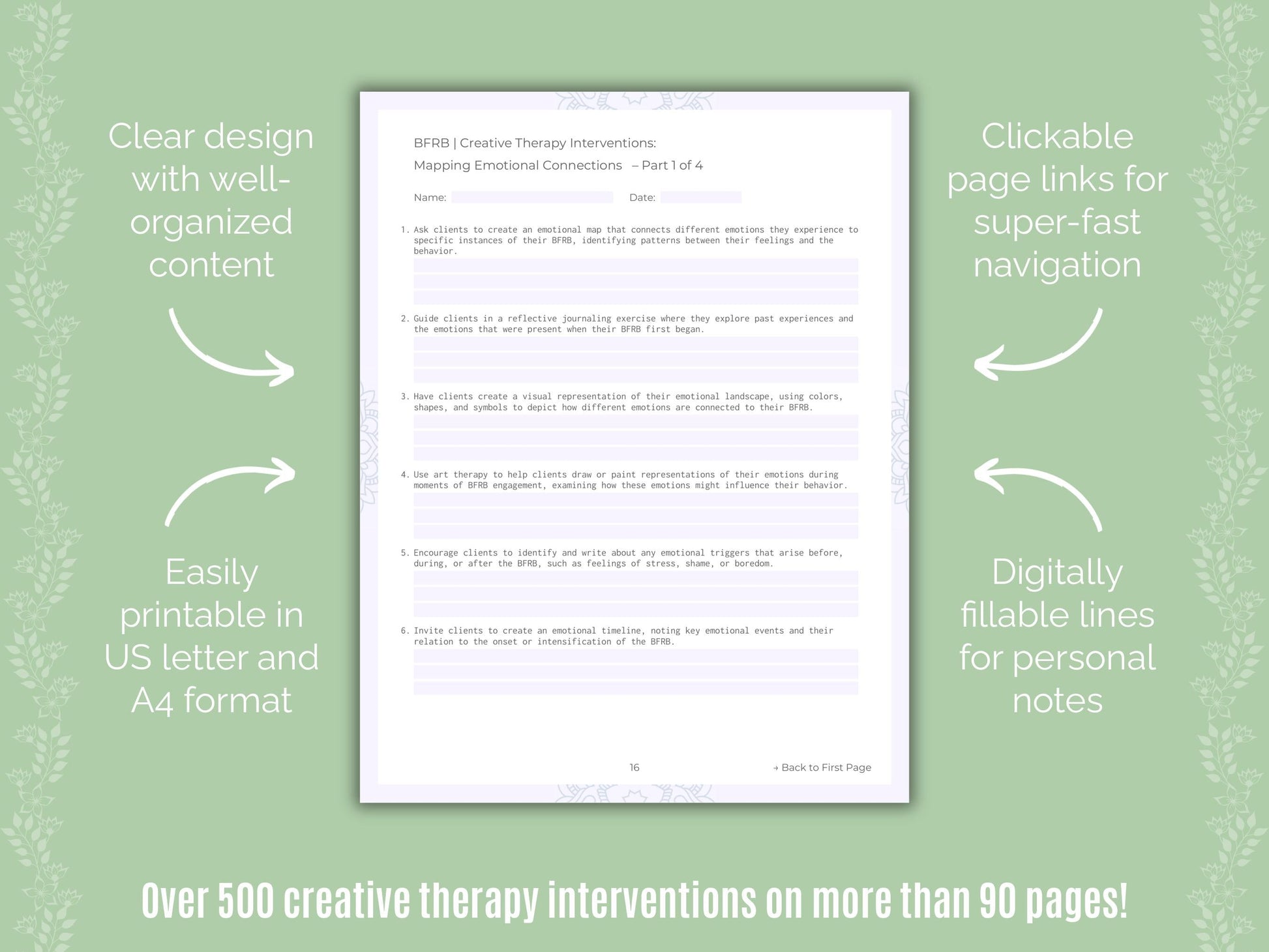 Body-Focused Repetitive Behavior (BFRB) Creative Therapy Counseling Templates