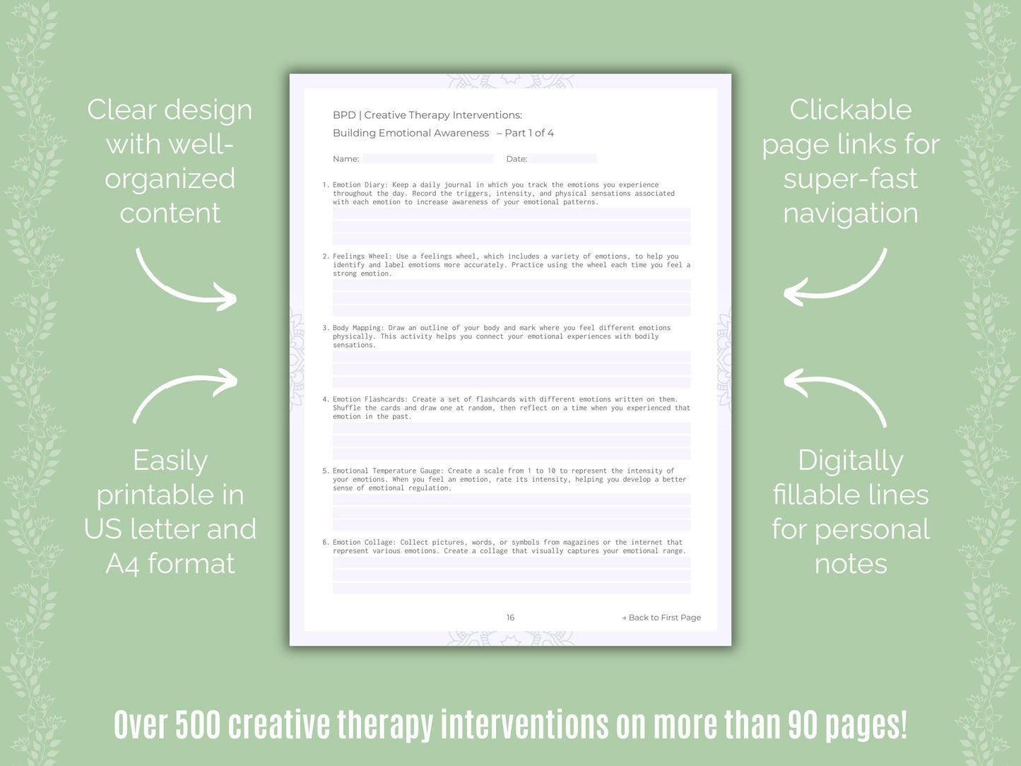 Borderline Personality Disorder (BPD) Creative Therapy Counseling Templates