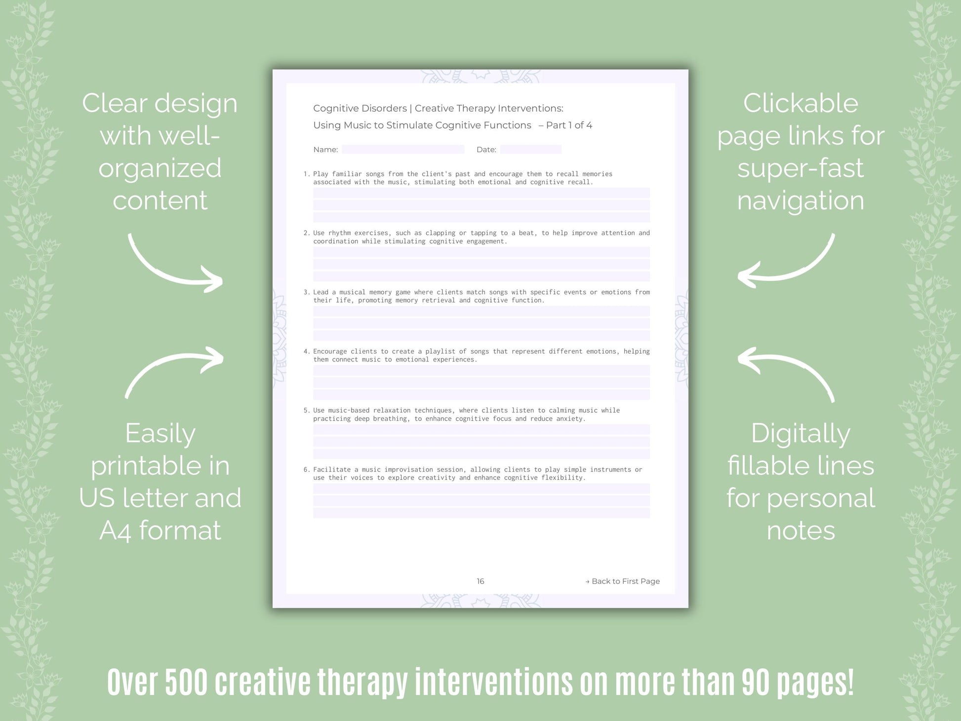 Cognitive Disorders Creative Therapy Counseling Templates