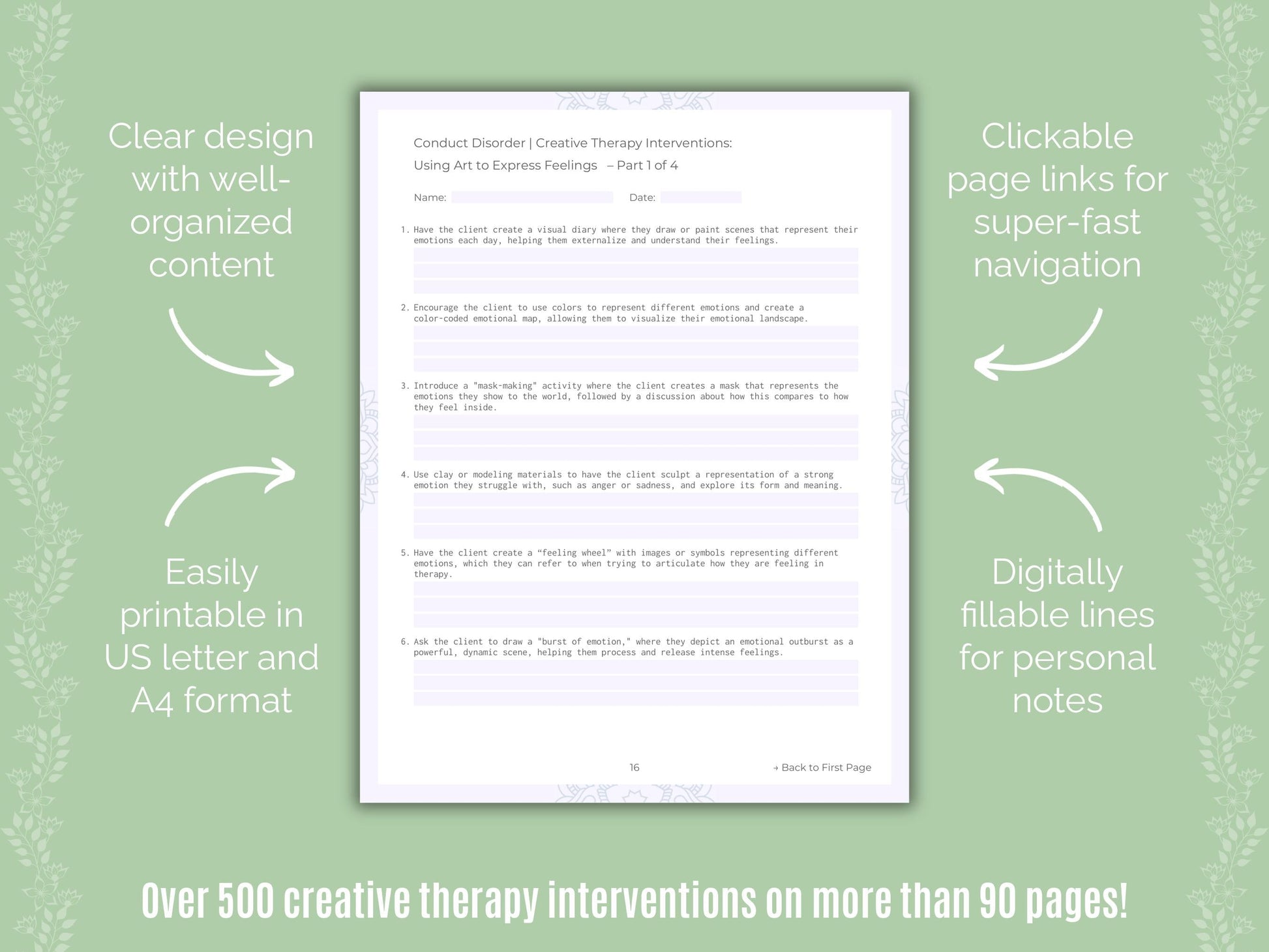 Conduct Disorder Creative Therapy Counseling Templates