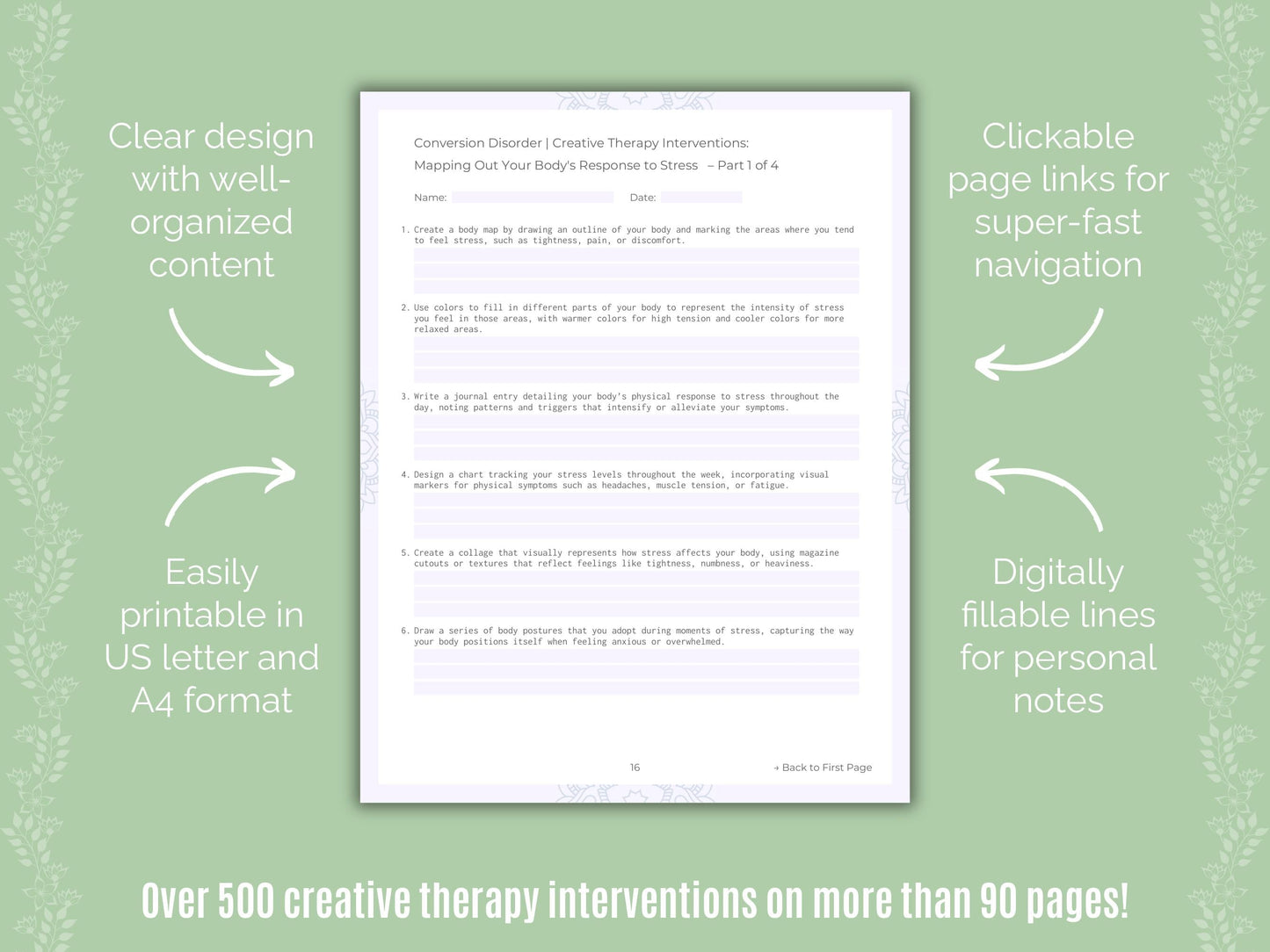 Conversion Disorder Creative Therapy Counseling Templates