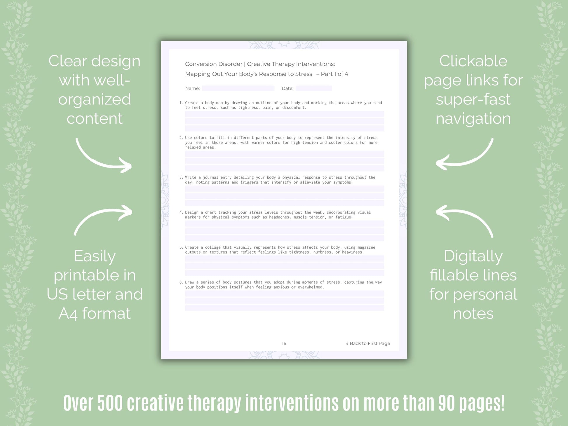 Conversion Disorder Creative Therapy Counseling Templates