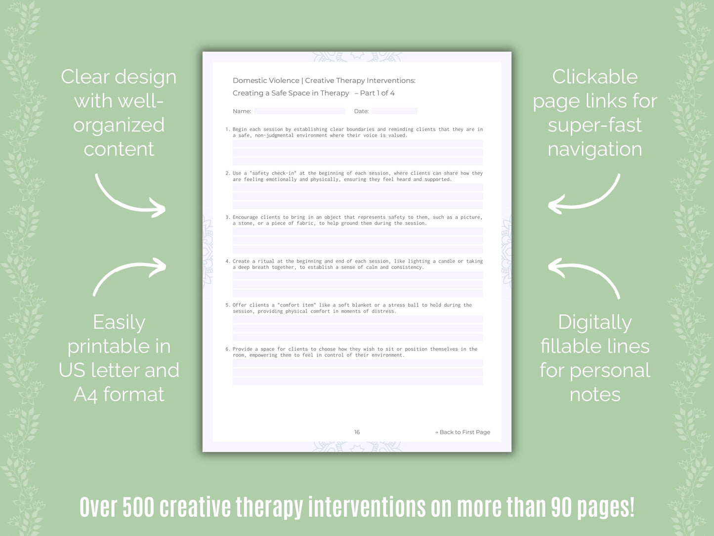 Domestic Violence Creative Therapy Counseling Templates