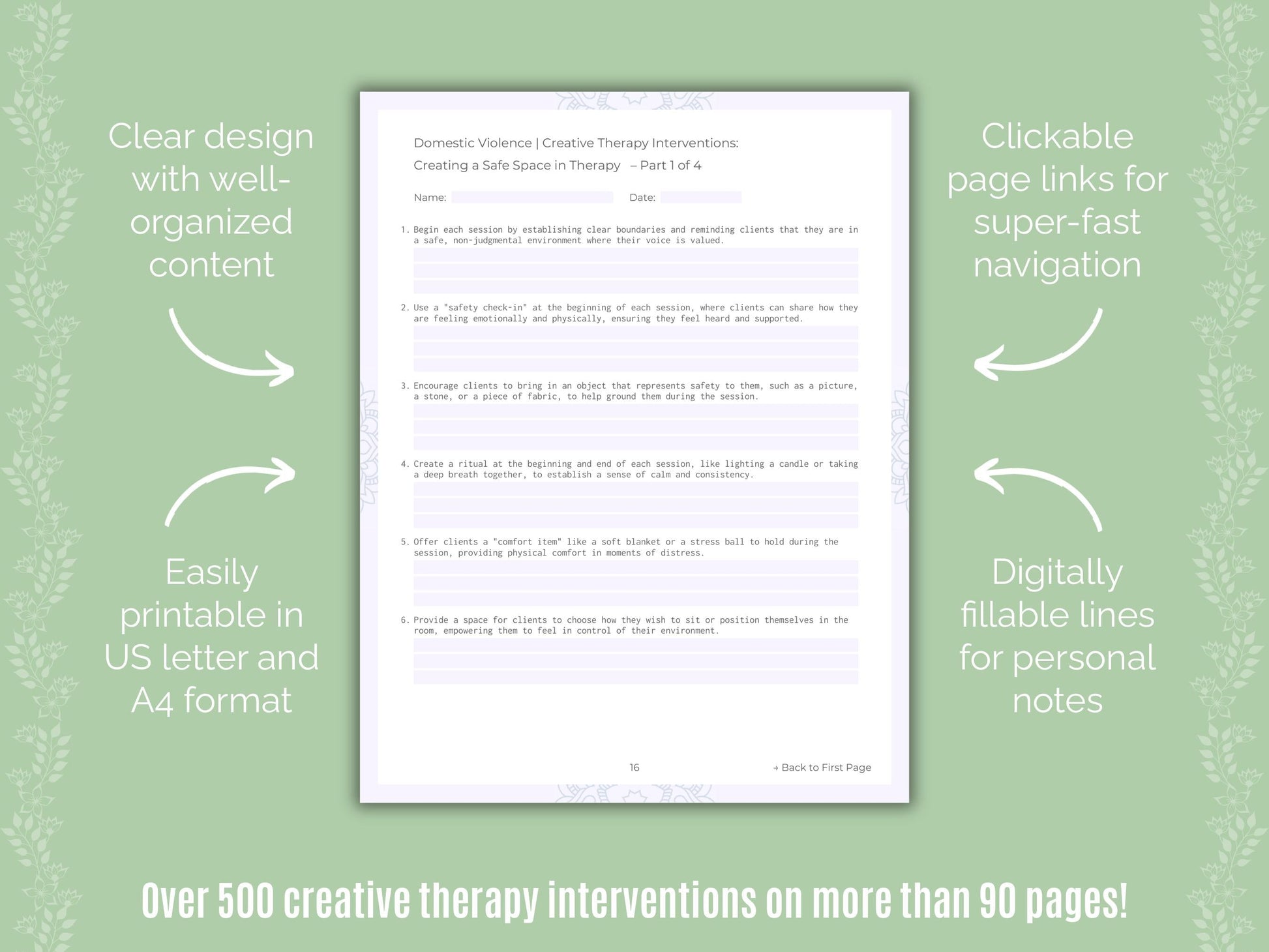 Domestic Violence Creative Therapy Counseling Templates