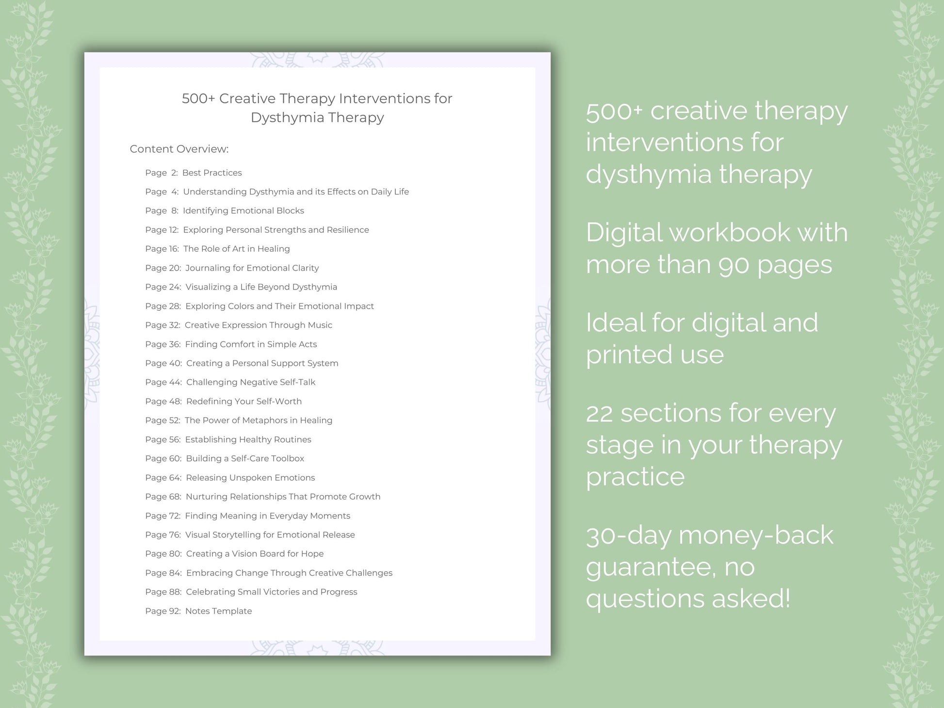 Dysthymia Creative Therapy Therapist Worksheets