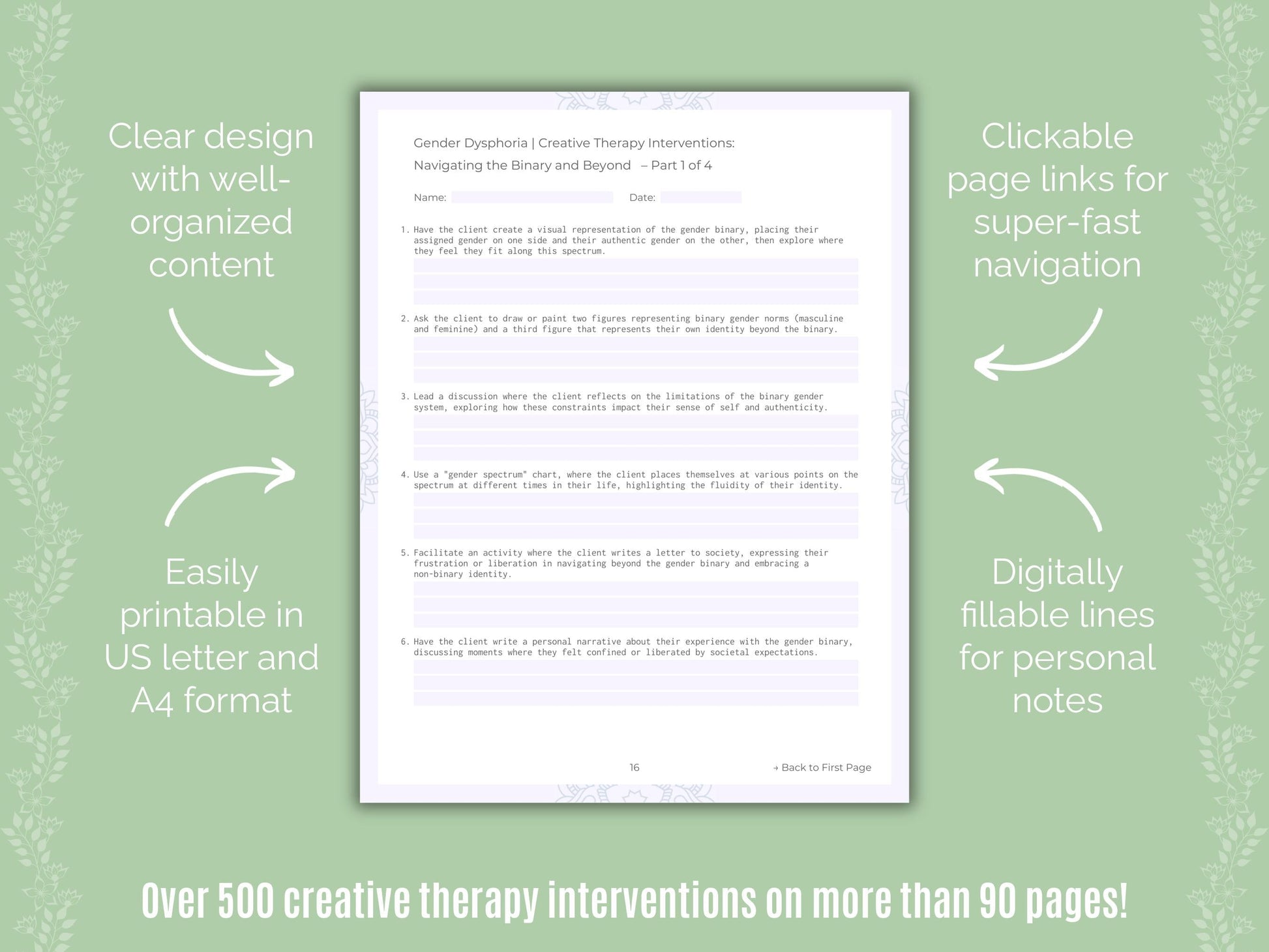 Gender Dysphoria Creative Therapy Counseling Templates