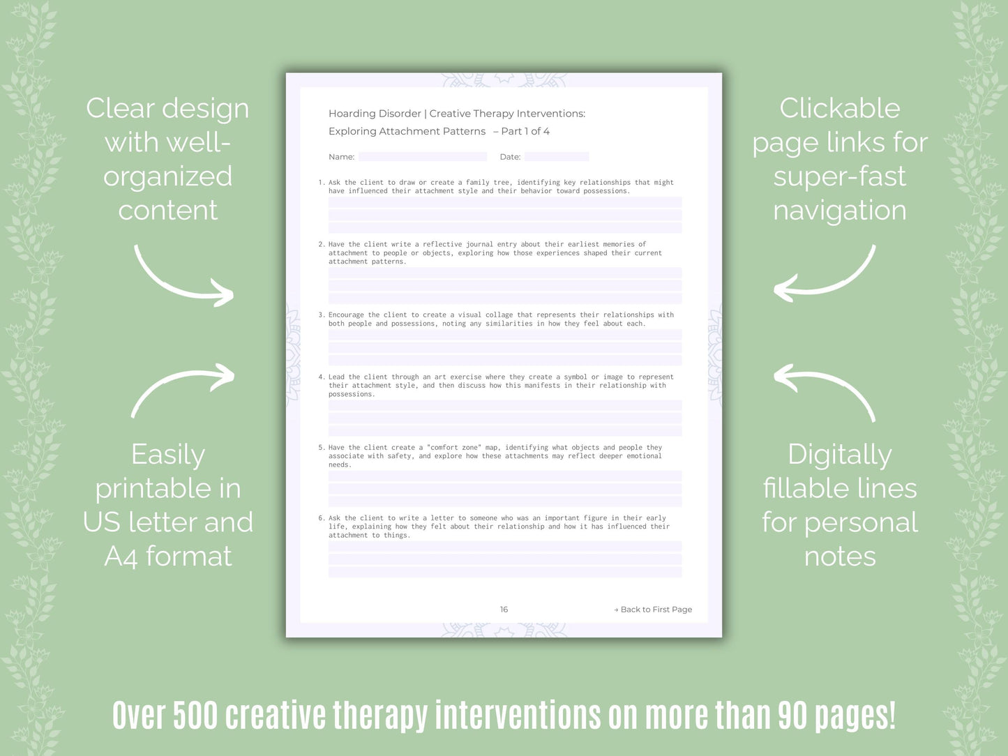 Hoarding Disorder Creative Therapy Counseling Templates