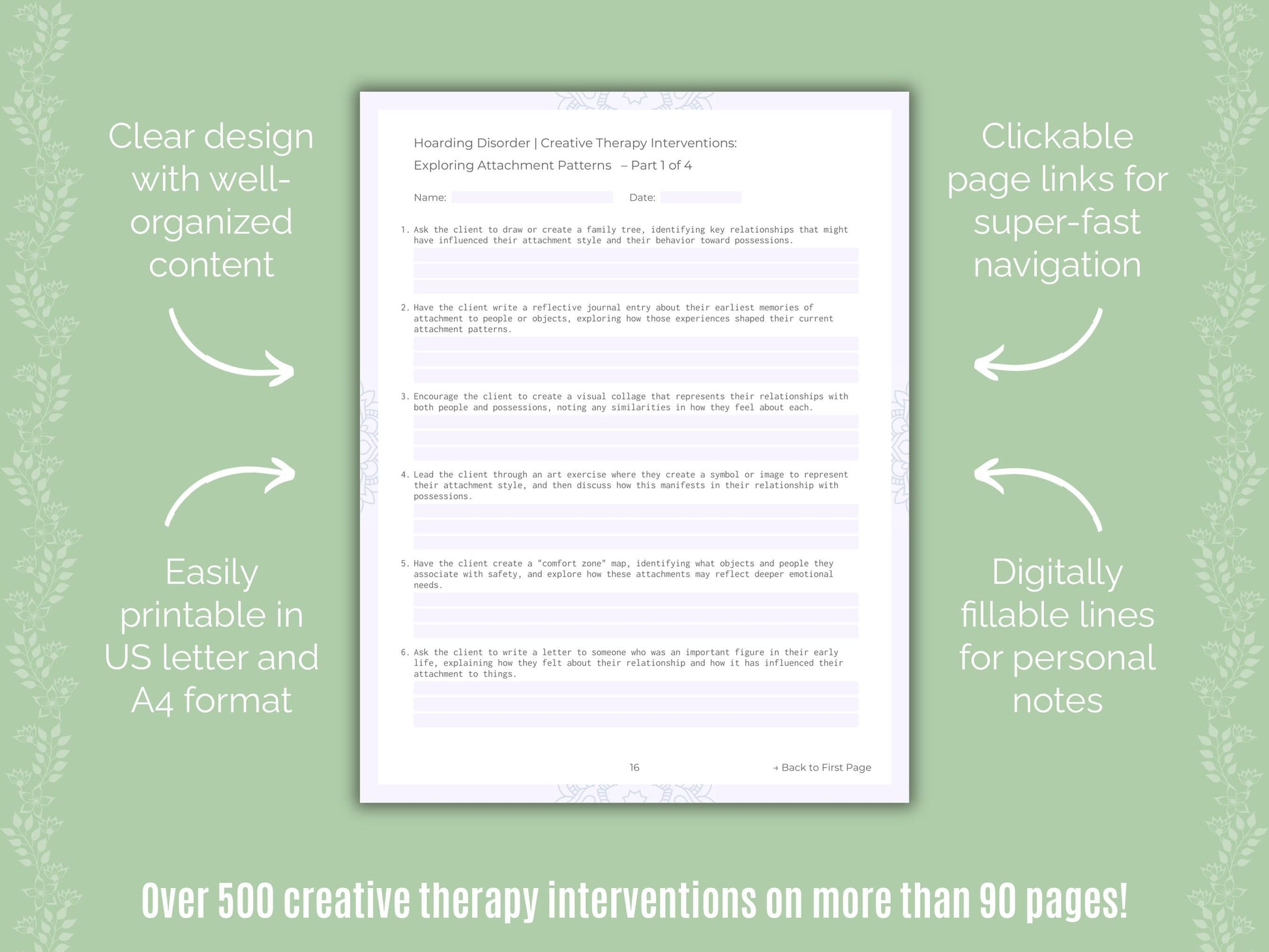Hoarding Disorder Creative Therapy Counseling Templates