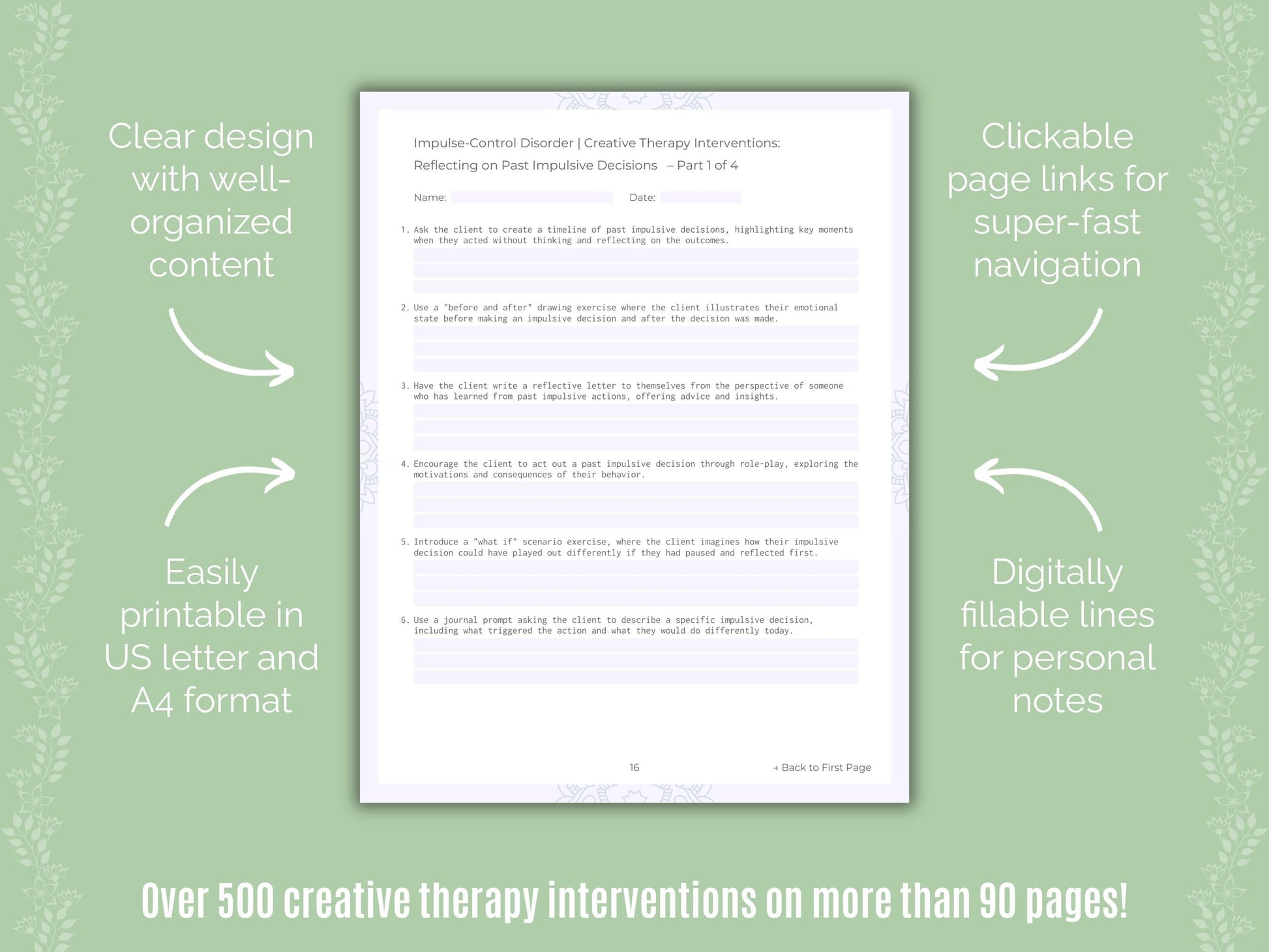 Impulse-Control Disorder (ICD) Creative Therapy Counseling Templates