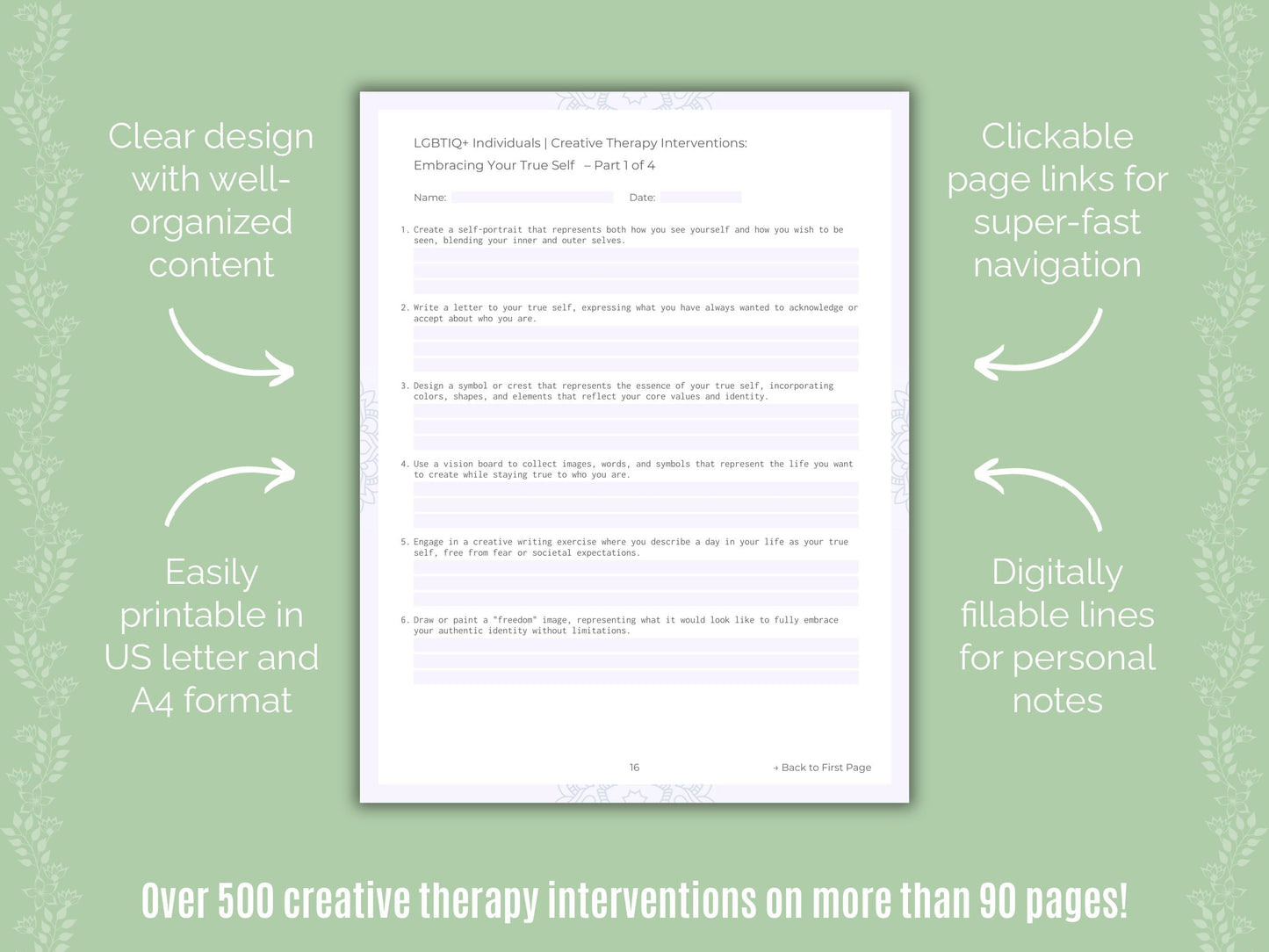 LGBTIQ+ Individuals Creative Therapy Counseling Templates