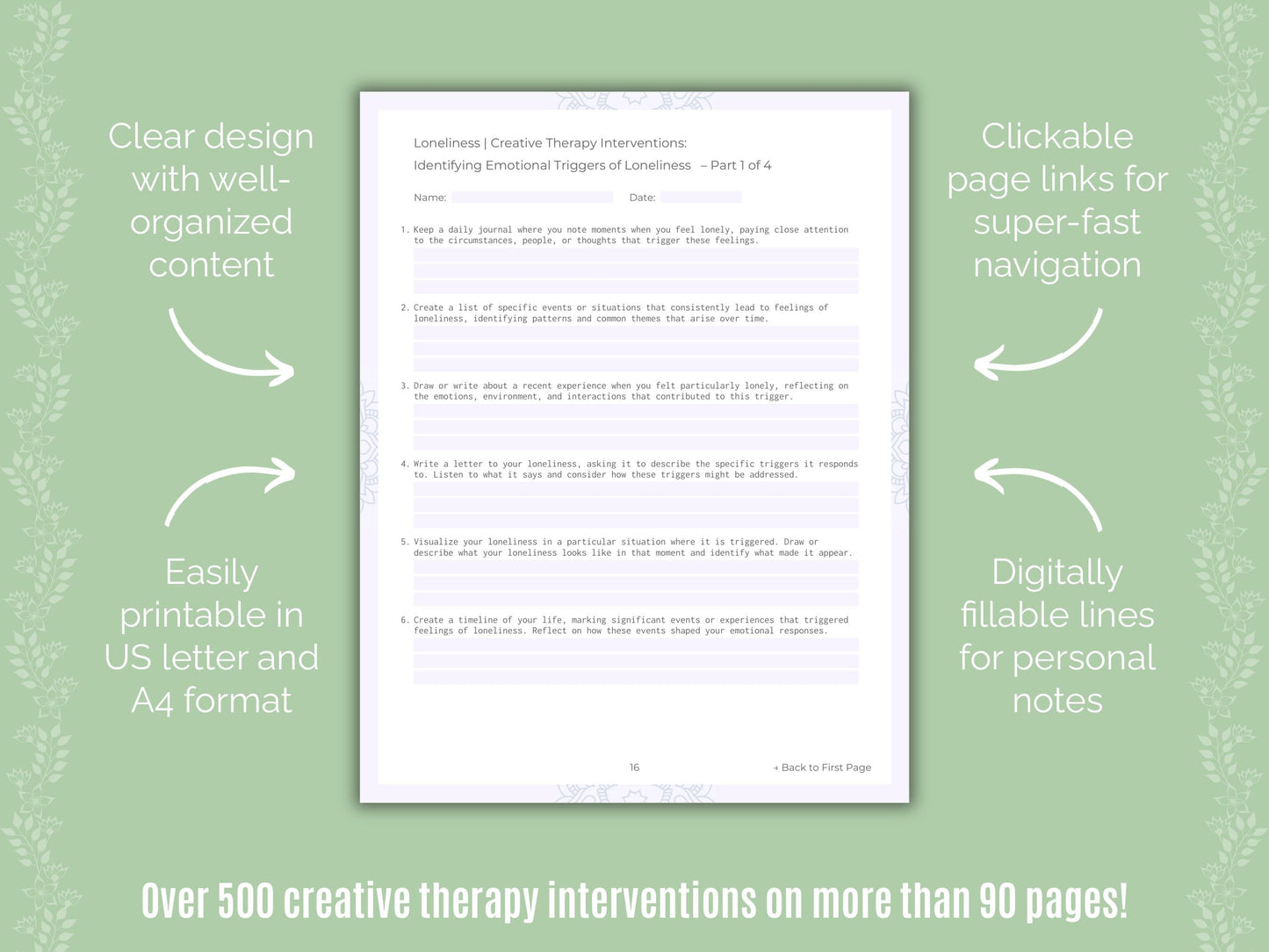 Loneliness Creative Therapy Counseling Templates