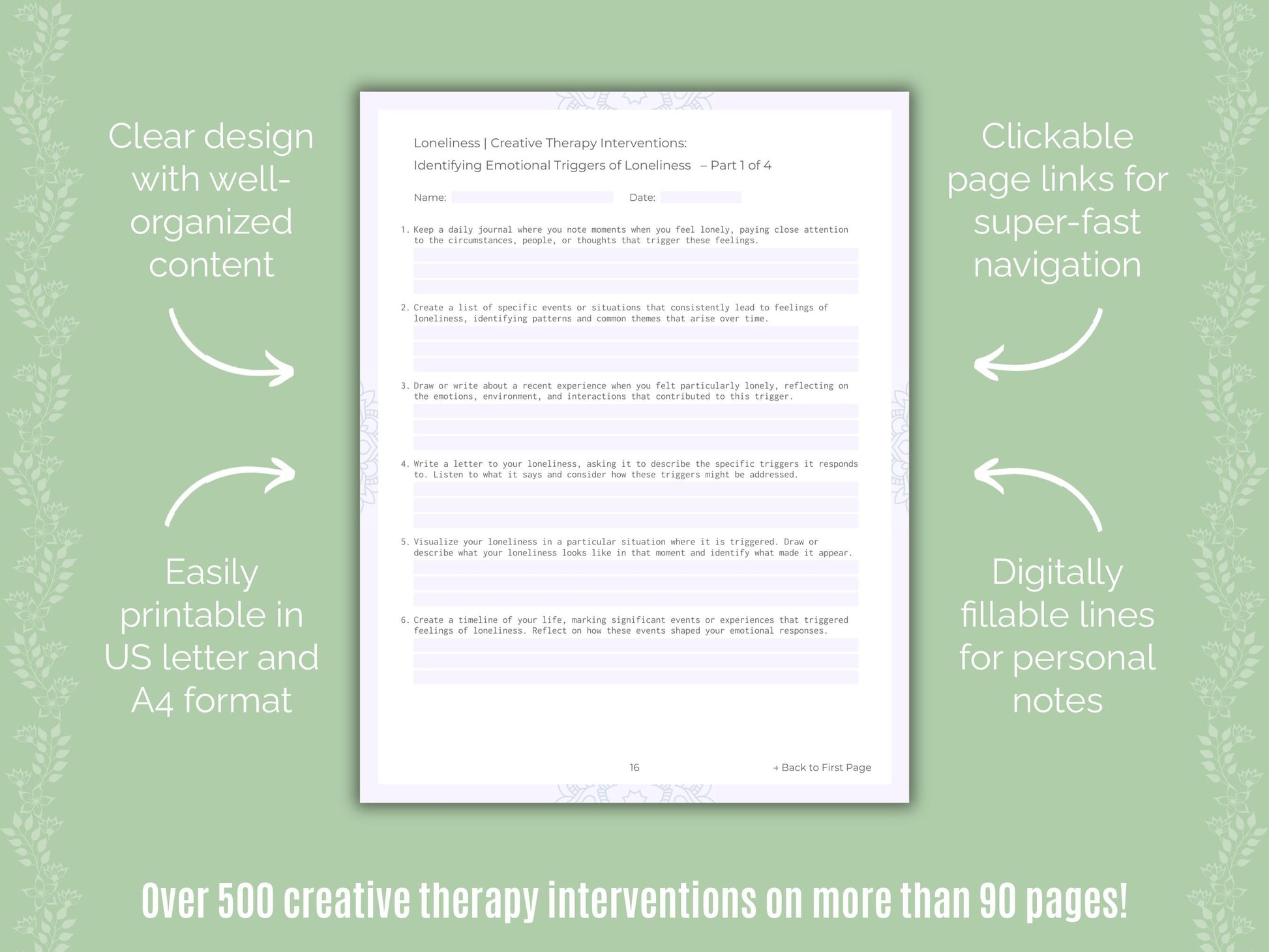 Loneliness Creative Therapy Counseling Templates