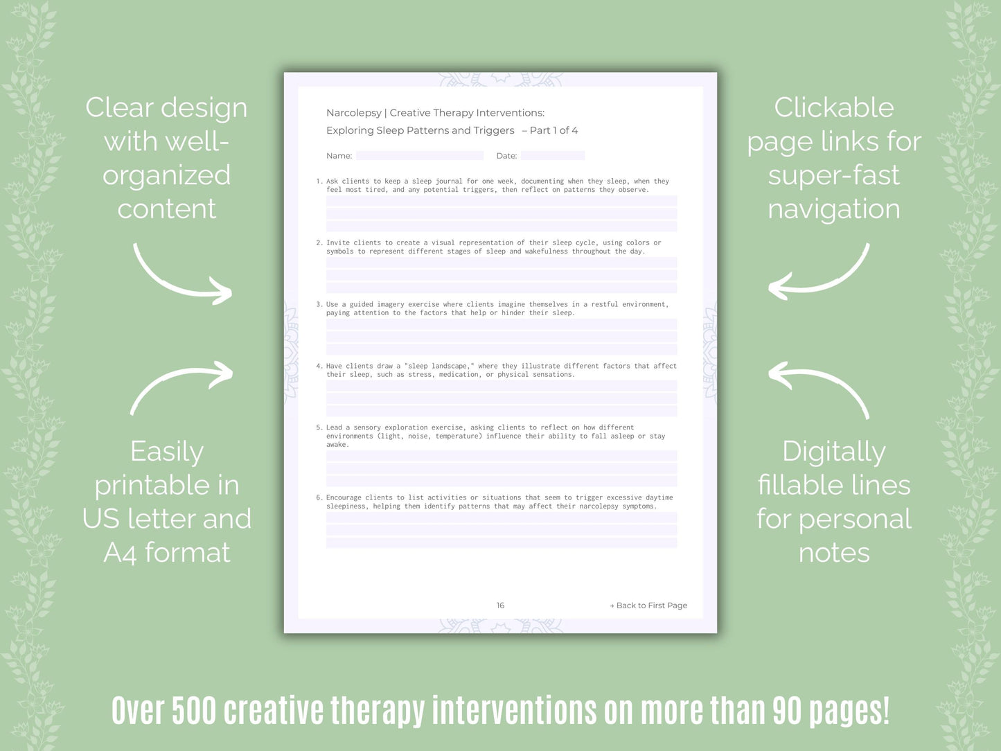 Narcolepsy Creative Therapy Counseling Templates