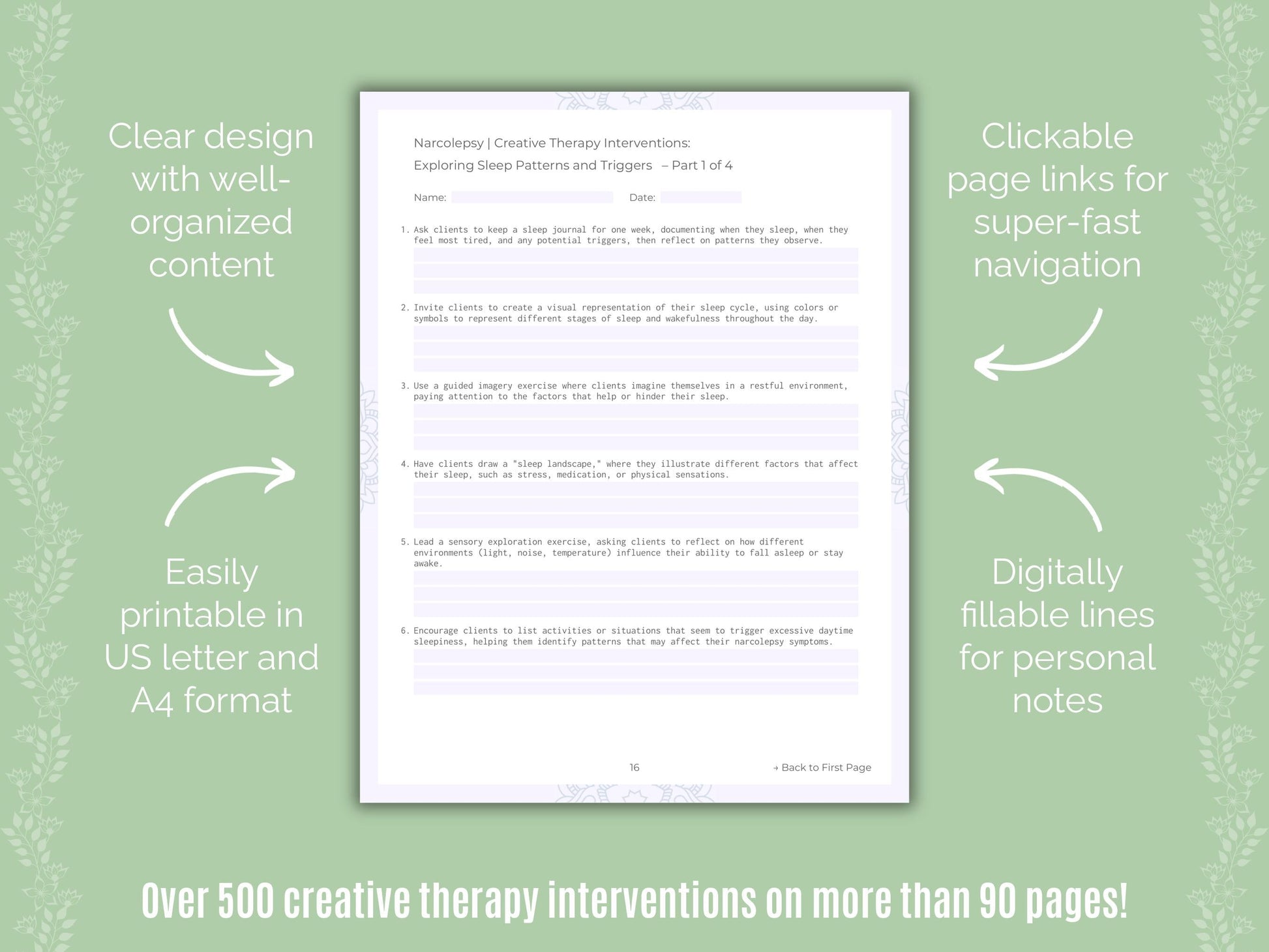 Narcolepsy Creative Therapy Counseling Templates