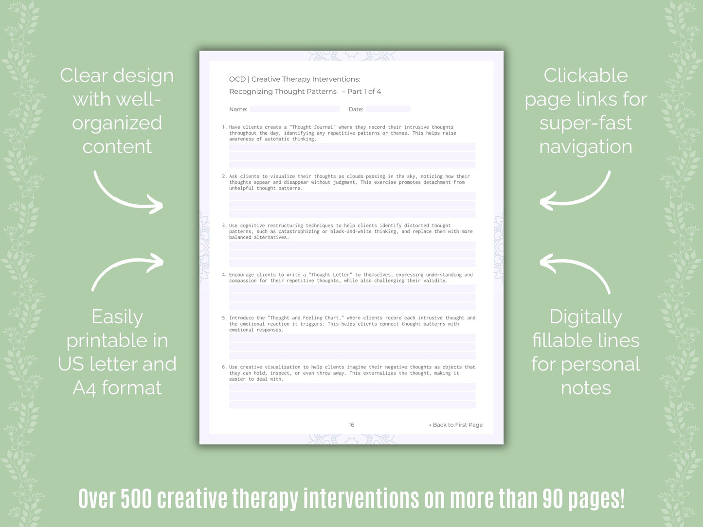 Obsessive-Compulsive Disorder (OCD) Creative Therapy Counseling Templates